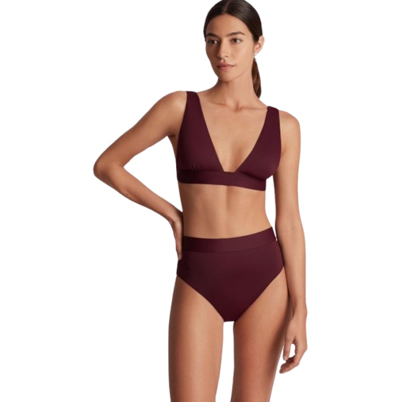 LAUREN RALPH LAUREN Women Banded High Waist Bikini Bottom Size 14 Red Claret NWT