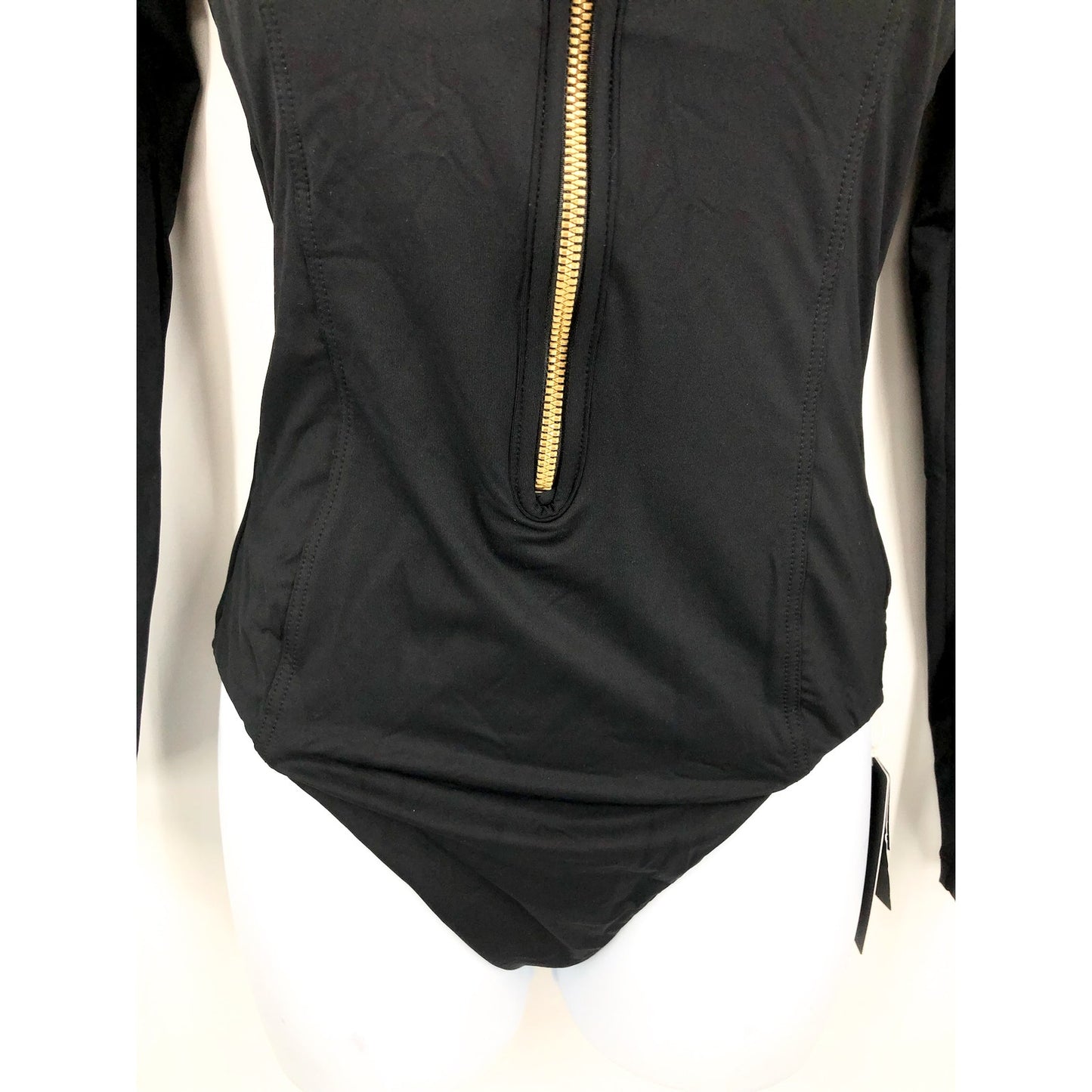 SEAFOLLY Women's Plain Zip Front Swim Surfsuit Size 8 Black Long Sleeve