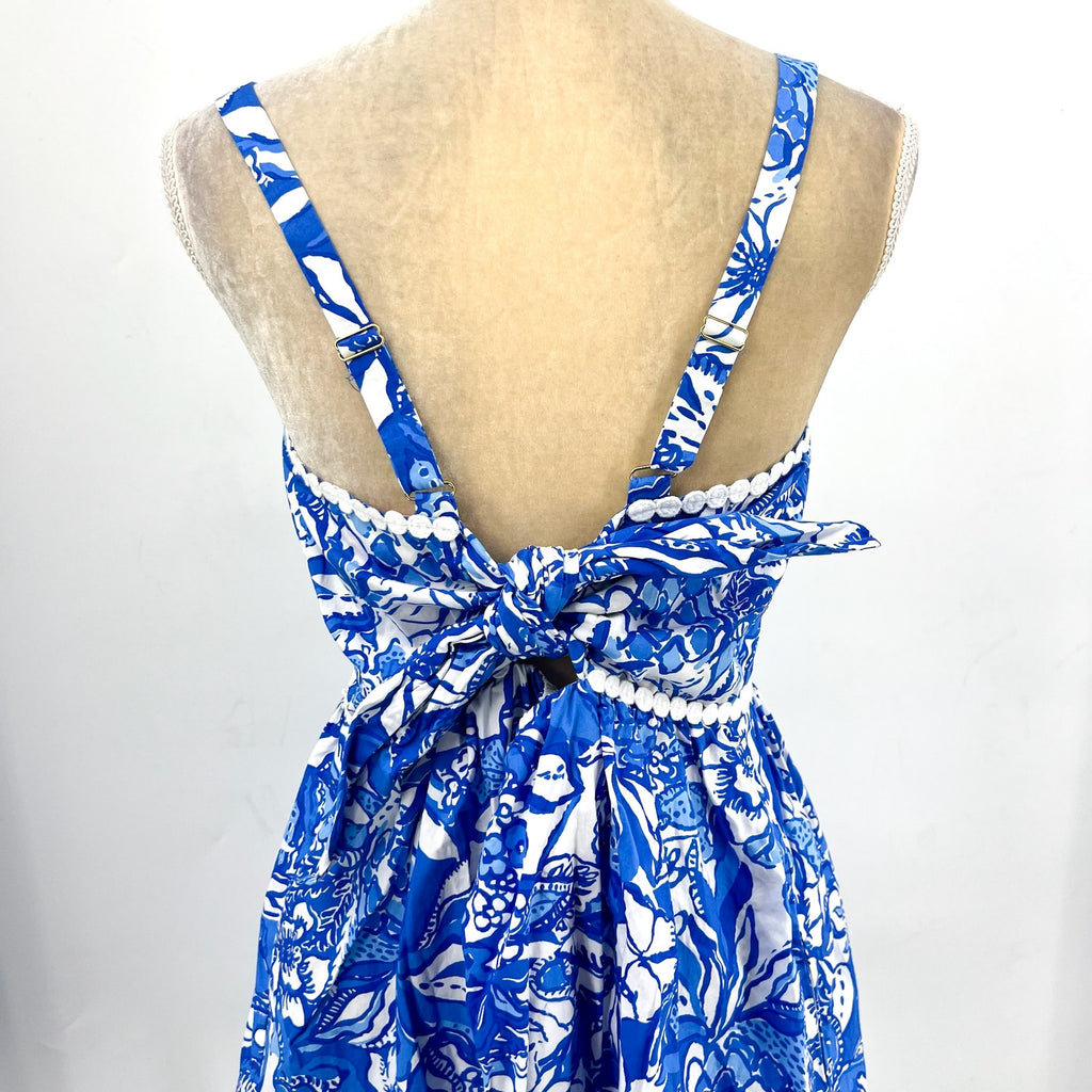 LILLY PULITZER Haylan Cotton Dress Size US 16 Blue Tang Flocking Fabulous NWOT