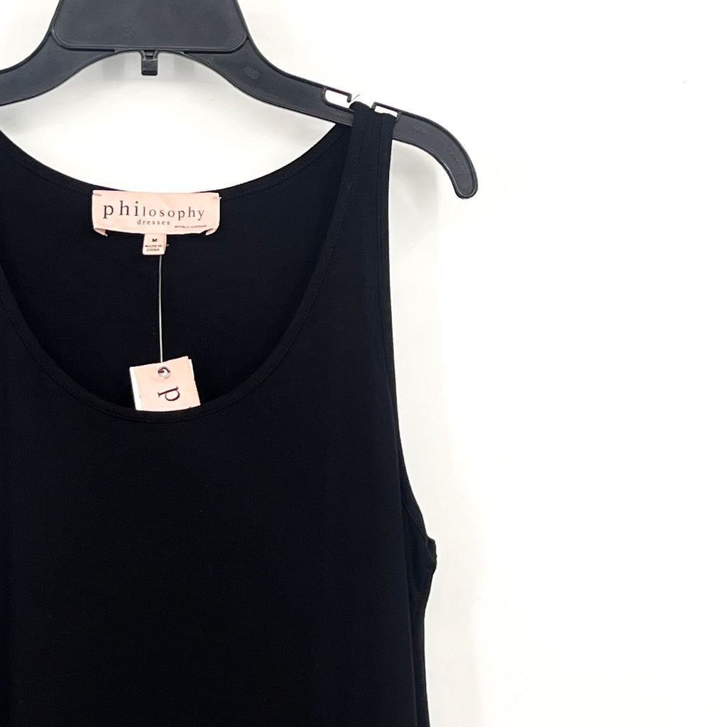 PHILOSOPHY Women's Sleeveless Scoop Neck Midi Dress Medium Black Stretch NWT