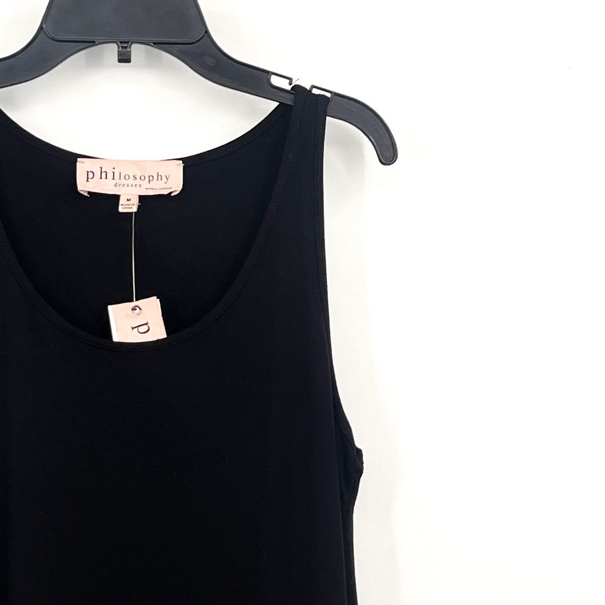 PHILOSOPHY Women's Sleeveless Scoop Neck Midi Dress Medium Black Stretch NWT