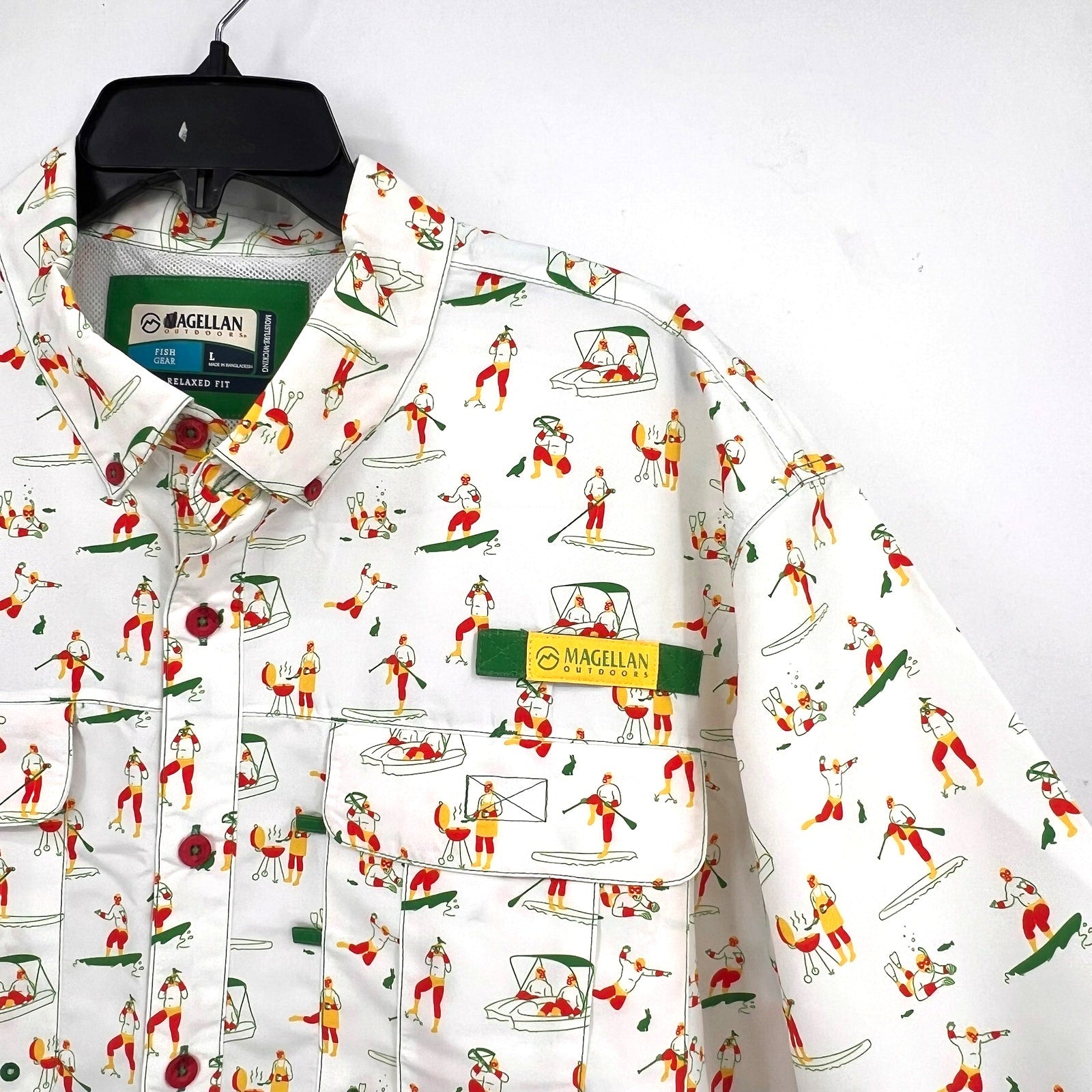 MAGELLAN OUTDOORS Laguna Madre Luchadores Fishing Shirt Large White Multi NWOT