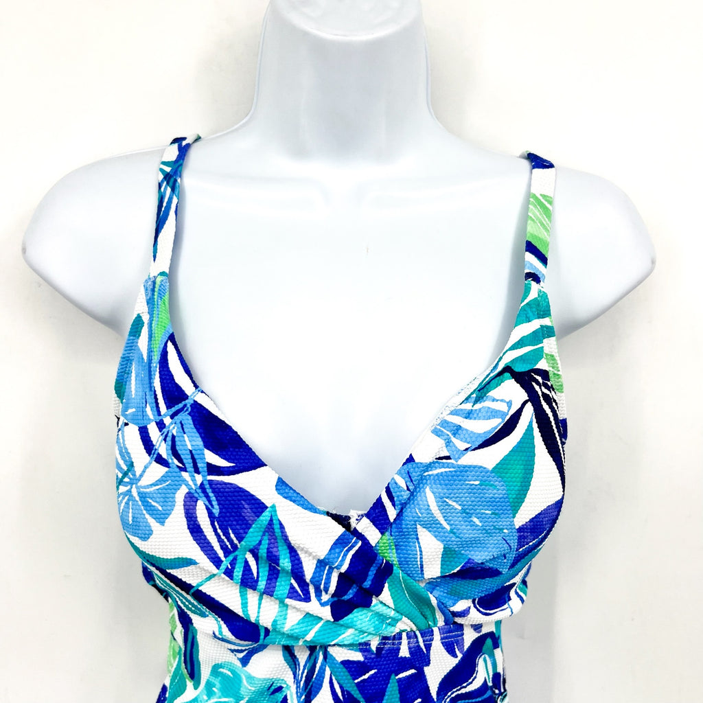 TOMMY BAHAMA Marina Underwire Tankini Top Large Beach Glass Blue Island Cays NWT