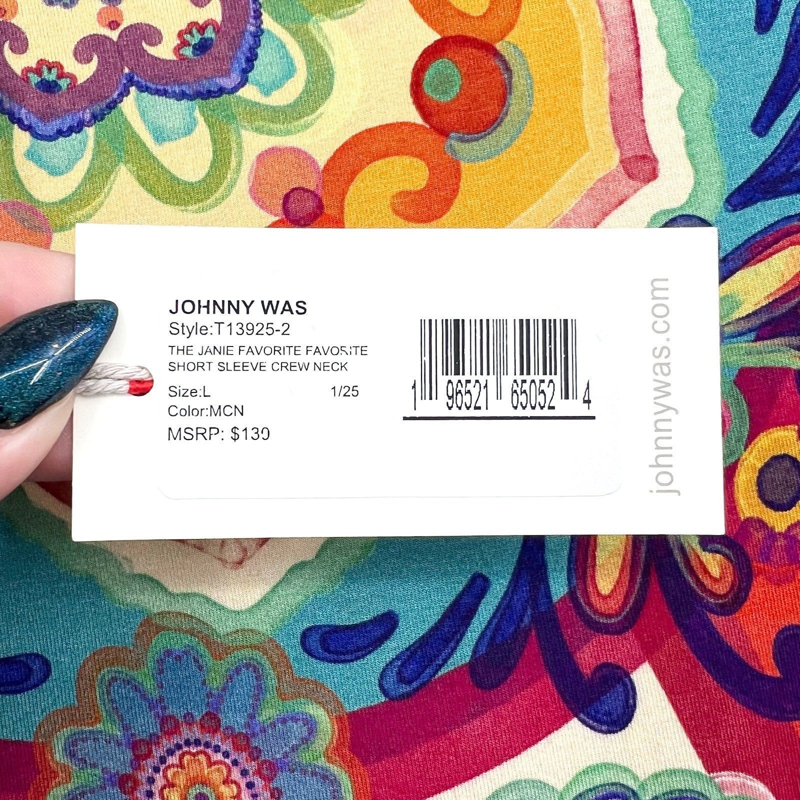 JOHNNY WAS The Janie Favorite Top Large Multi Mcanna Scarf Short Sleeve NWT