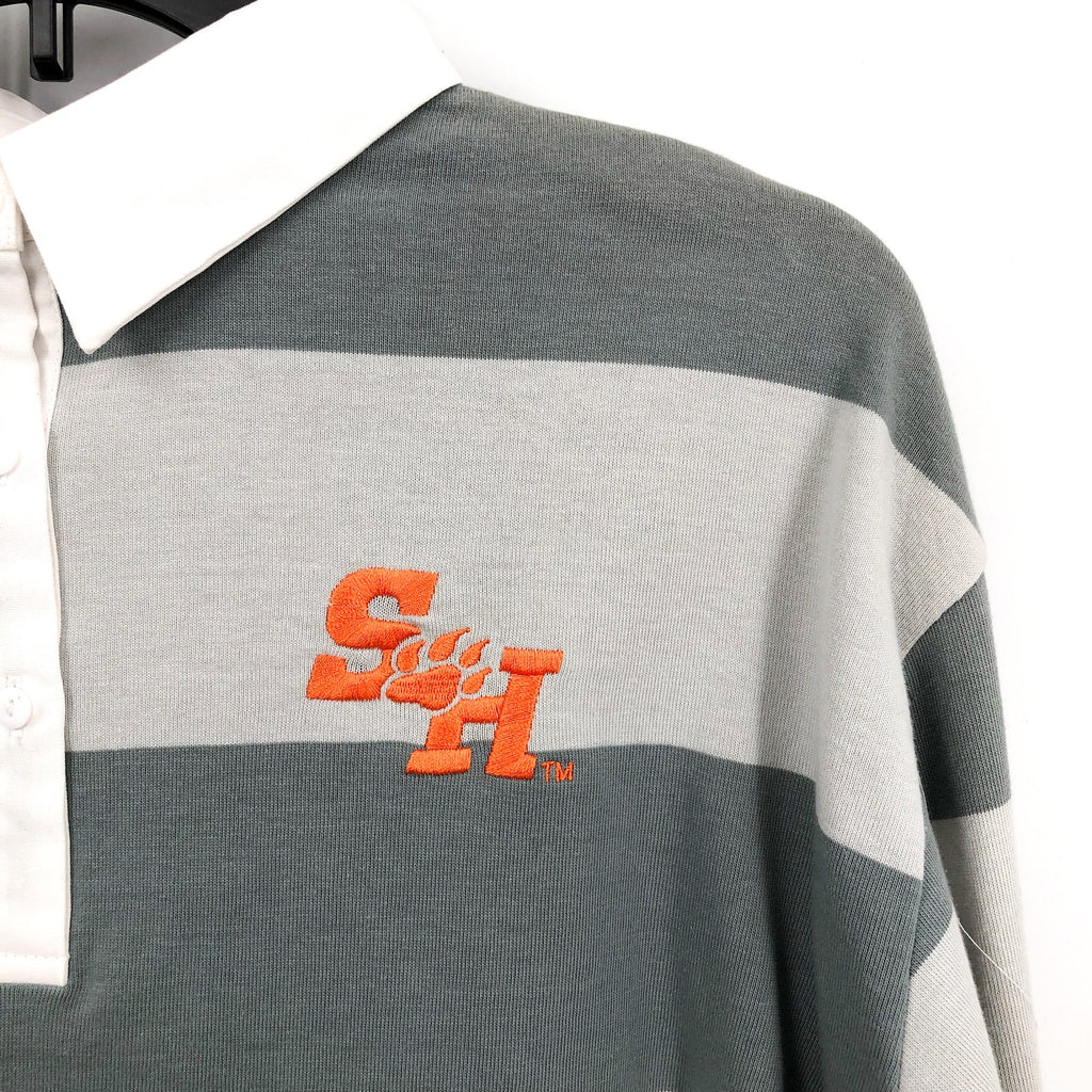 COLOSSEUM Womens World Peace Rugby Shirt Small Grey White Sam Houston NWT