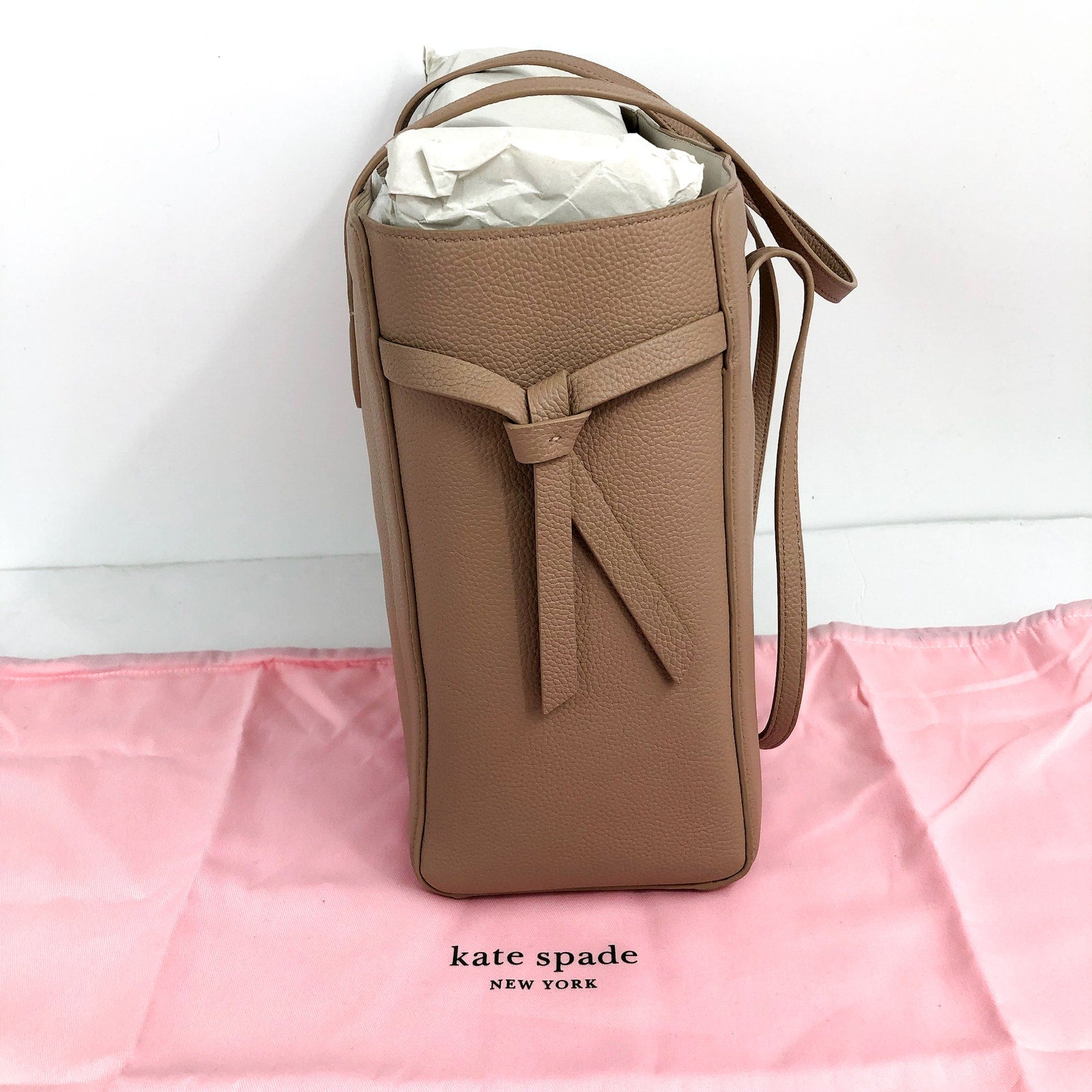 KATE SPADE Knott Large Tote Bag Tan Raw Pecan Shoulder Straps Leather NWT