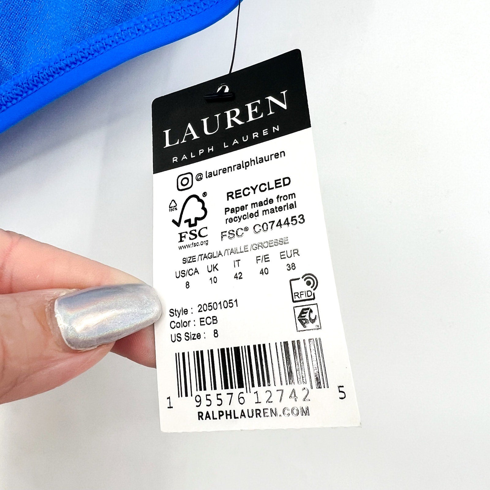 LAUREN RALPH LAUREN Macrame-Ring Hipster Bikini Bottoms Size 8 Blue NWT