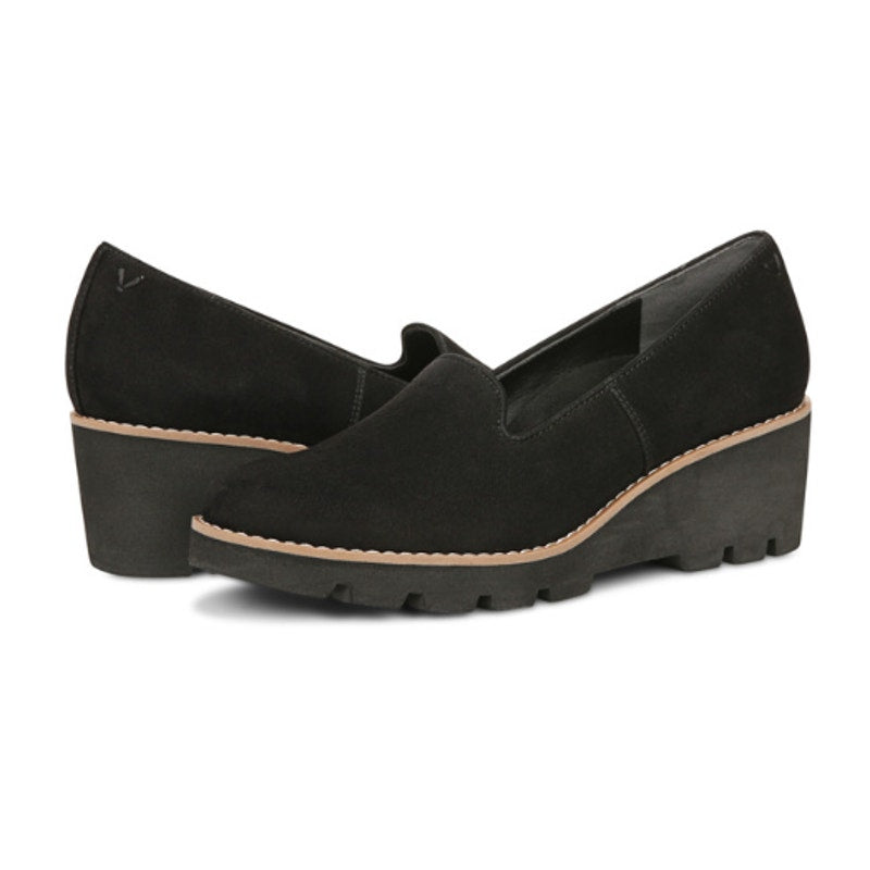 Vionic Womens Willa Wedge Loafers Size 9 M EU 40 Black Suede Slip On NIB