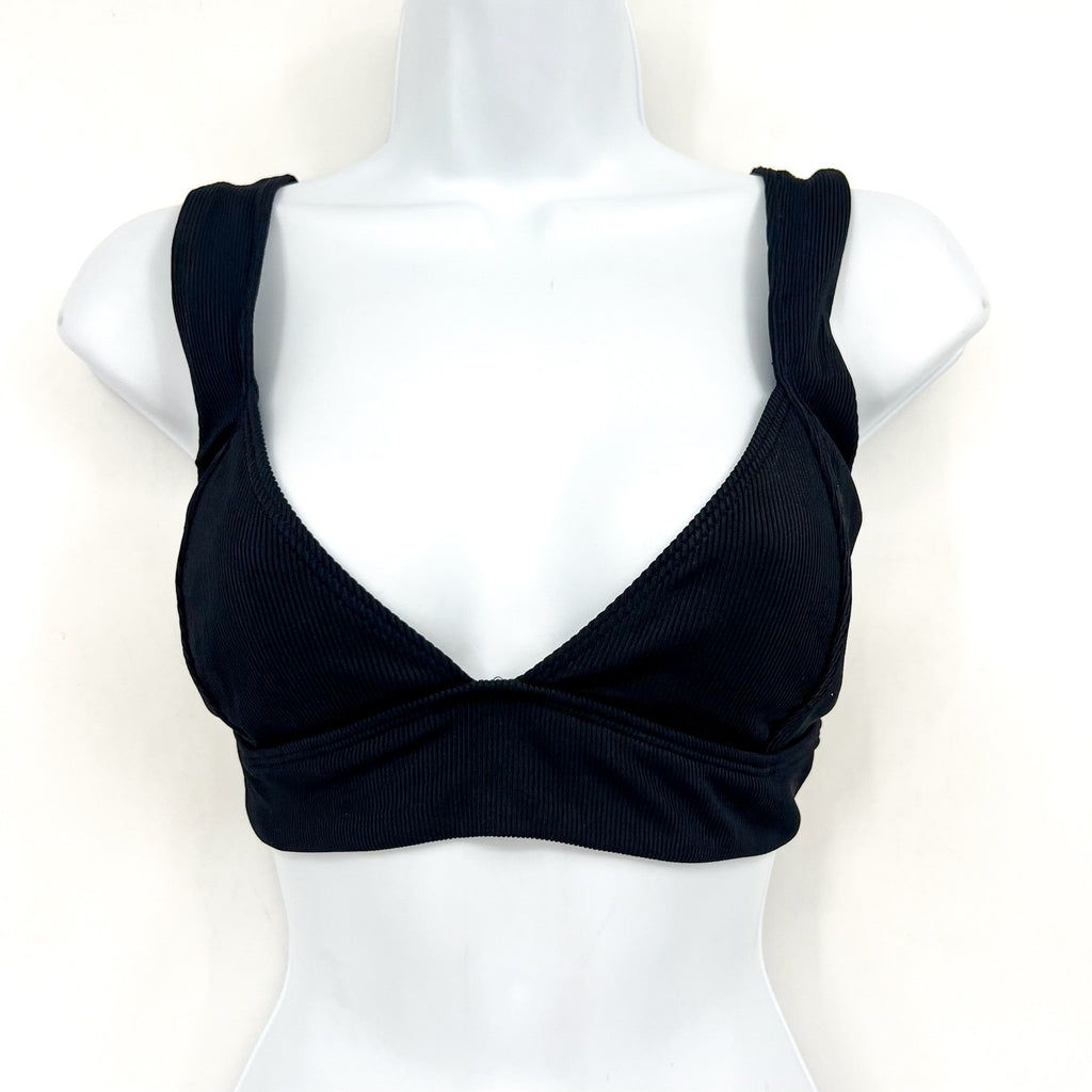 L*SPACE Women's Hailey Rib Bikini Top Medium Black Sweetheart Neck NWT
