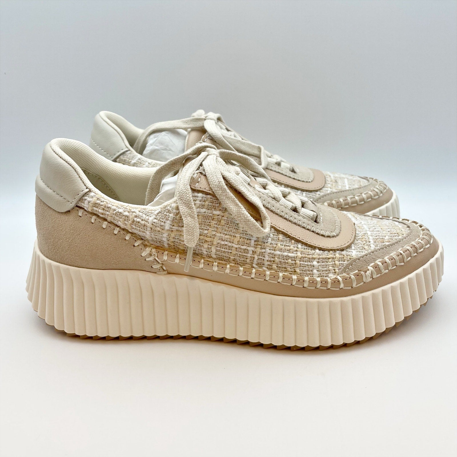 Dolce Vita Womens Dolen Sneakers US 8 Ivory Tan Leather Lace-Up Closure NIB