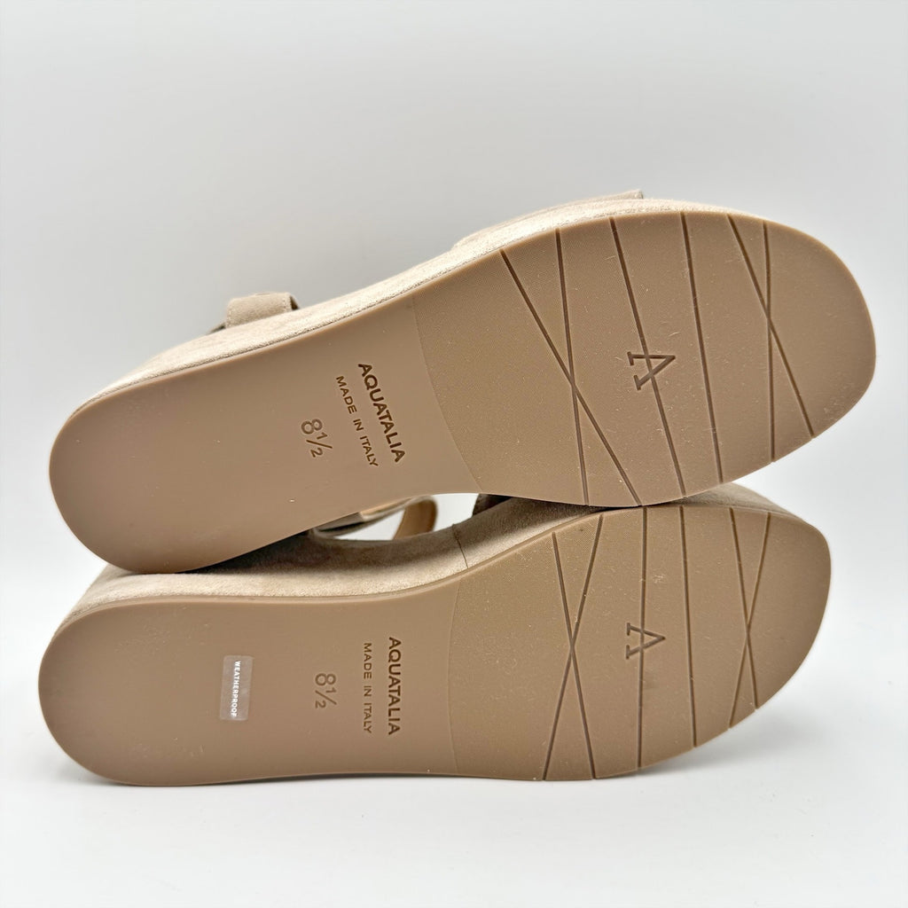Aquatalia Womens Dinah Wedge Sandals Size 8.5 M Beige Suede Platform NWOB