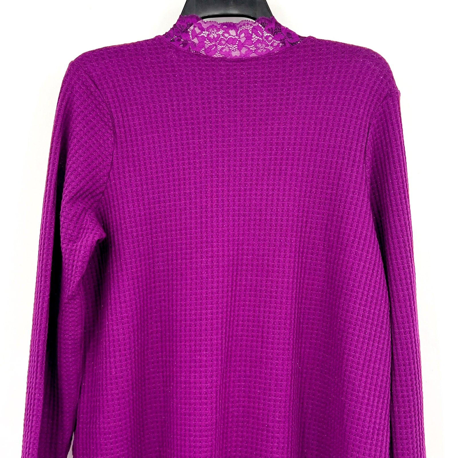 LOGO LORI GOLDSTEIN Metallic Waffle Knit Top Medium Purple Long Sleeve NWOT