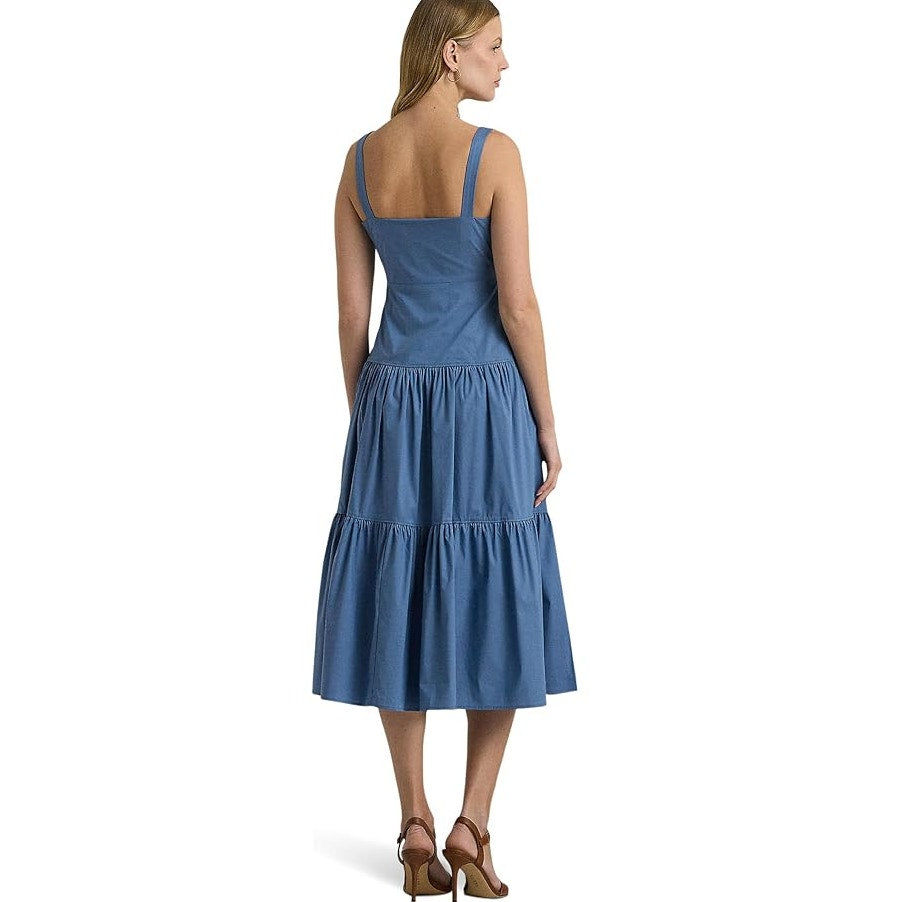 LAUREN RALPH LAUREN Tie-Front Tiered Midi Dress Size 0 Blue Sundress Tank NWT