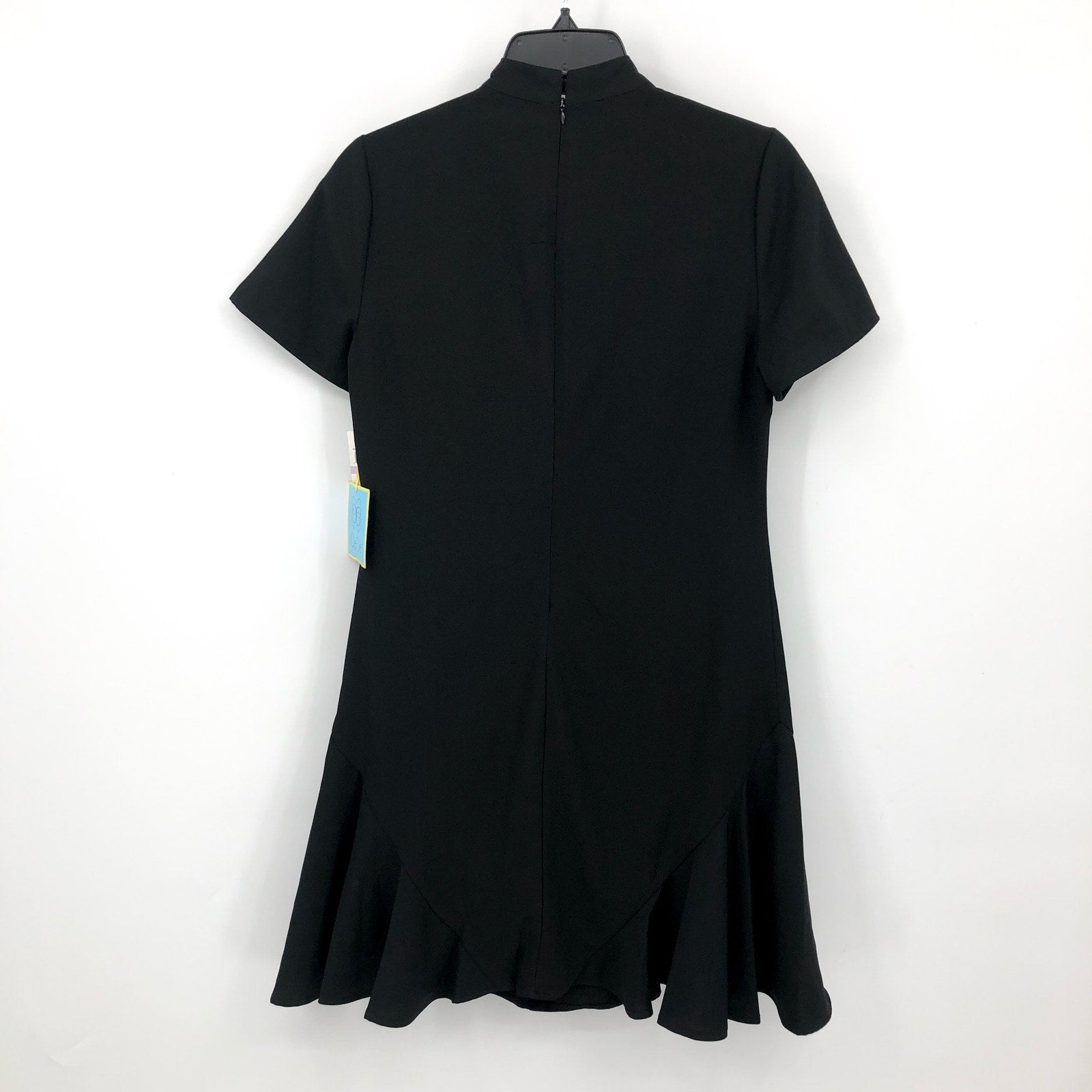 CECE Women's Ruffled Bow Neck Mini Dress Size 6 Rich Black Short Sleeve NWT