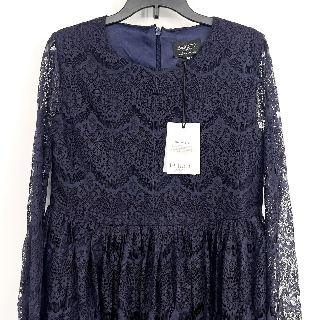 BARDOT Girls Gertrude Lace Dress Size 18 Navy Blue Long Sleeve NWT