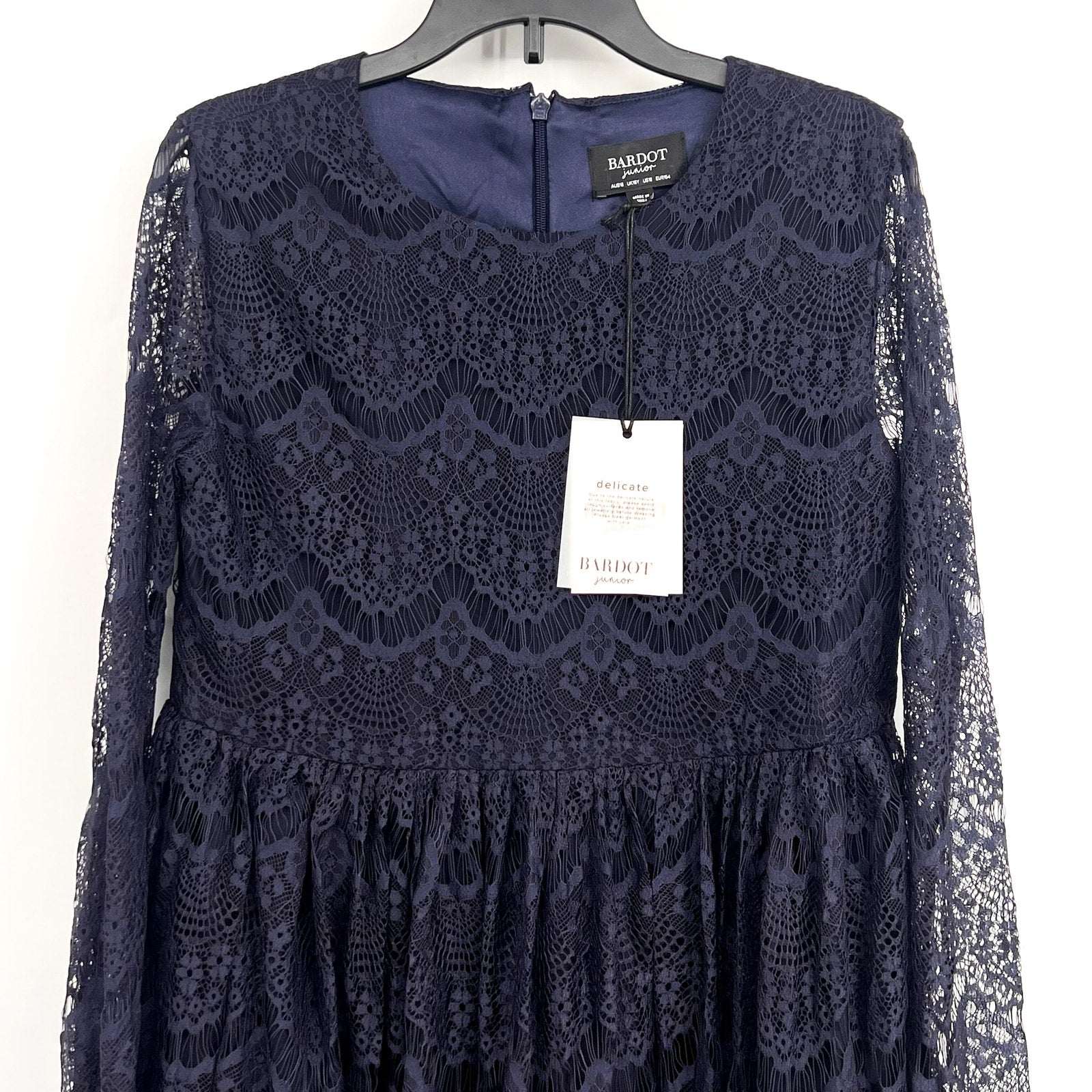 BARDOT Girls Gertrude Lace Dress Size 18 Navy Blue Long Sleeve NWT