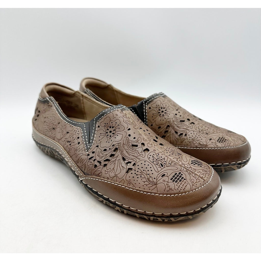 L'ARTISTE Women's Libora Loafers EU 38 US 8 Brown Leather Perforated NWOB
