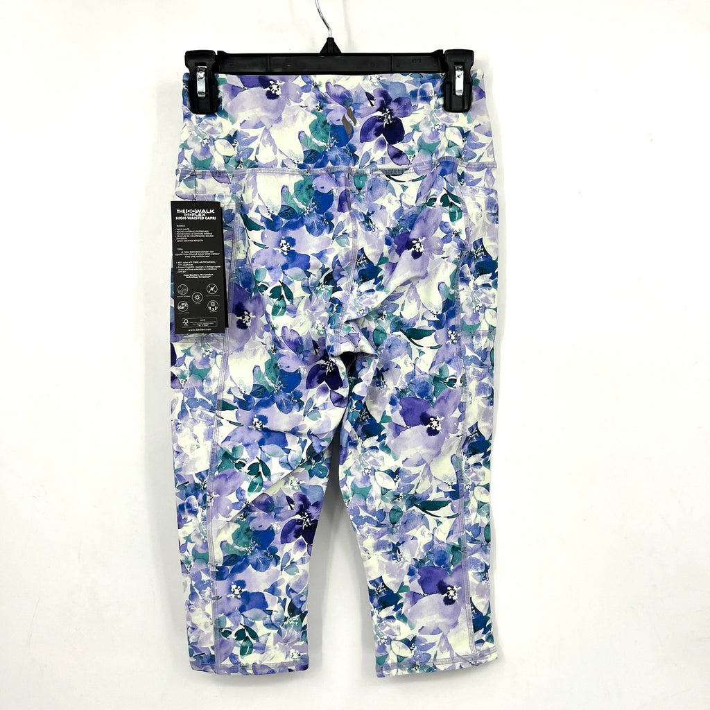 SKECHERS Gowalk Capri Leggings Small  Blue Seascape Floral High Waisted NWT