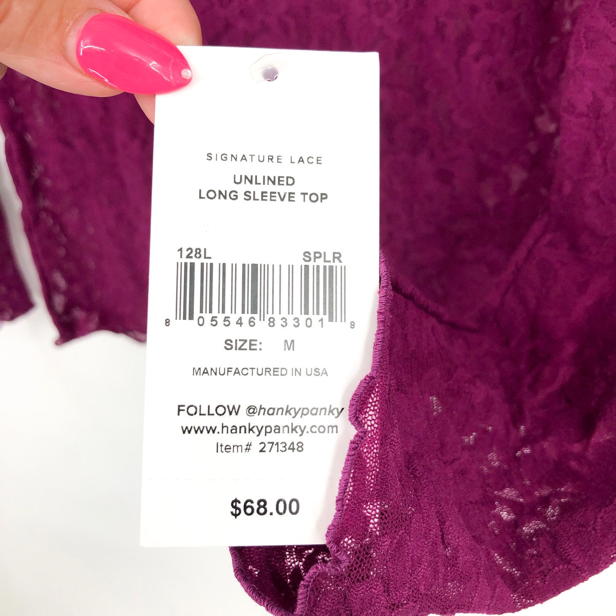 HANKY PANKY Women's Signature Lace Unlined Top Medium Sugar Plum Long Sleeve NWT