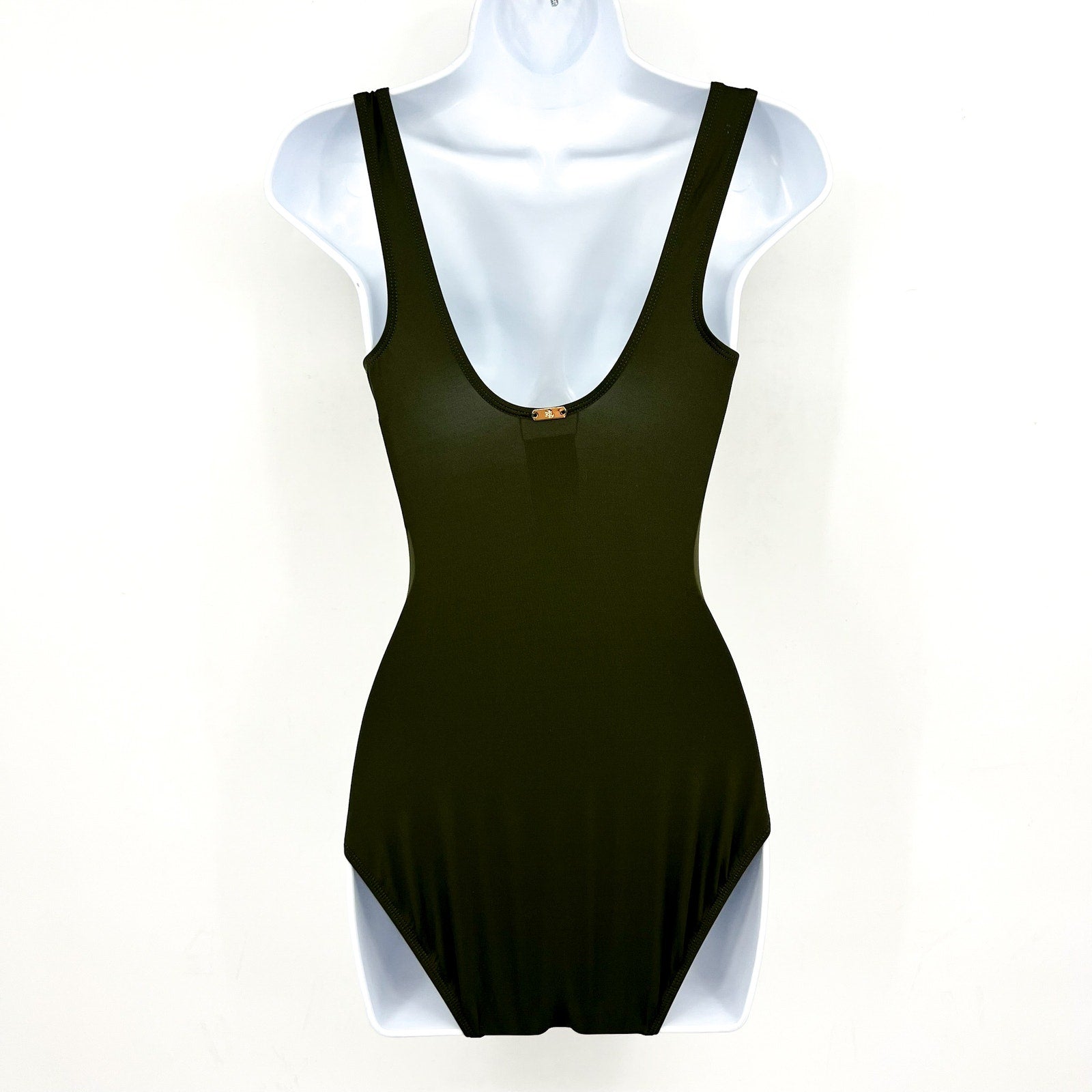 LAUREN RALPH LAUREN Womens Ring One Piece Swimsuit Size 4 Olive Green OTS NWT
