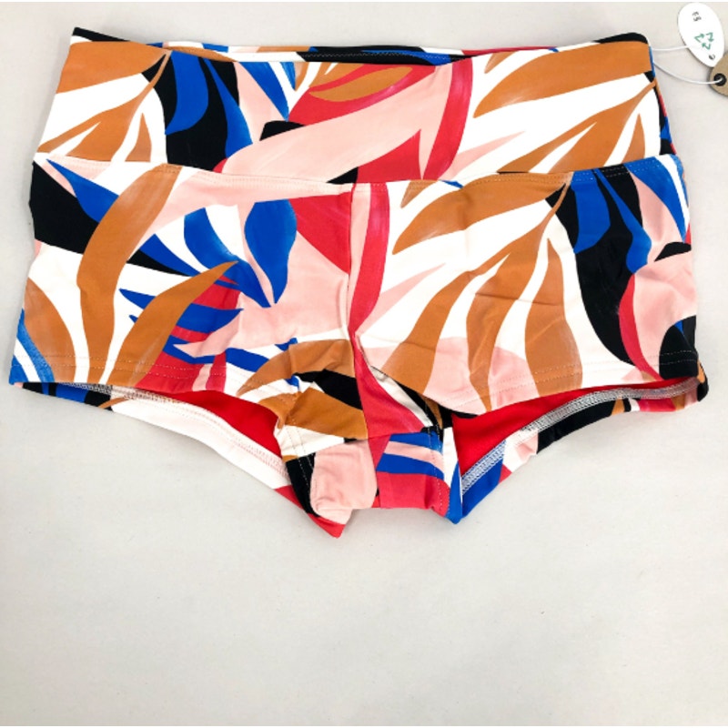 PRANA Women's Datum Swim Bottoms XS Red Tropics Print Floral Boy Short NWT