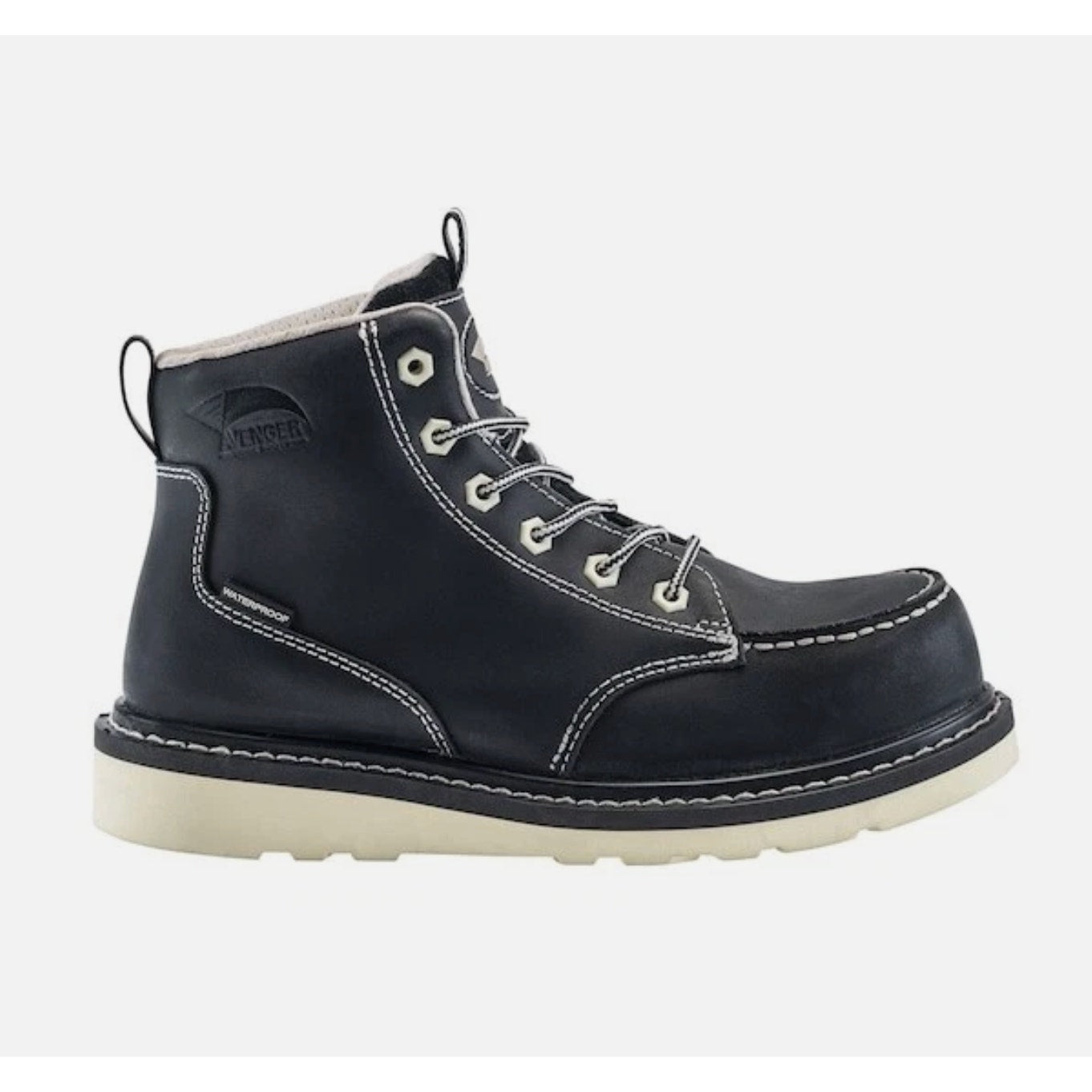 Avenger Womens 6" Moc Toe Work Boot Size 9.5 Black Comp Toe WP Wedge Sole NIB