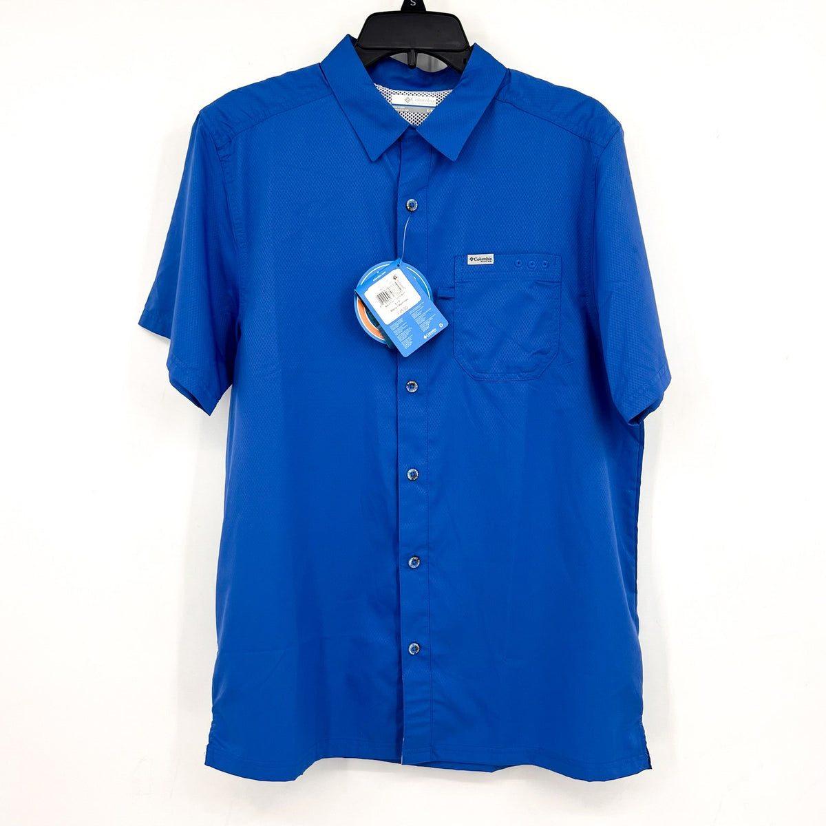 COLUMBIA Mens PFG Slack Tide Camp Shirt Small Vivid Blue UFF 50 Short Sleeve NWT
