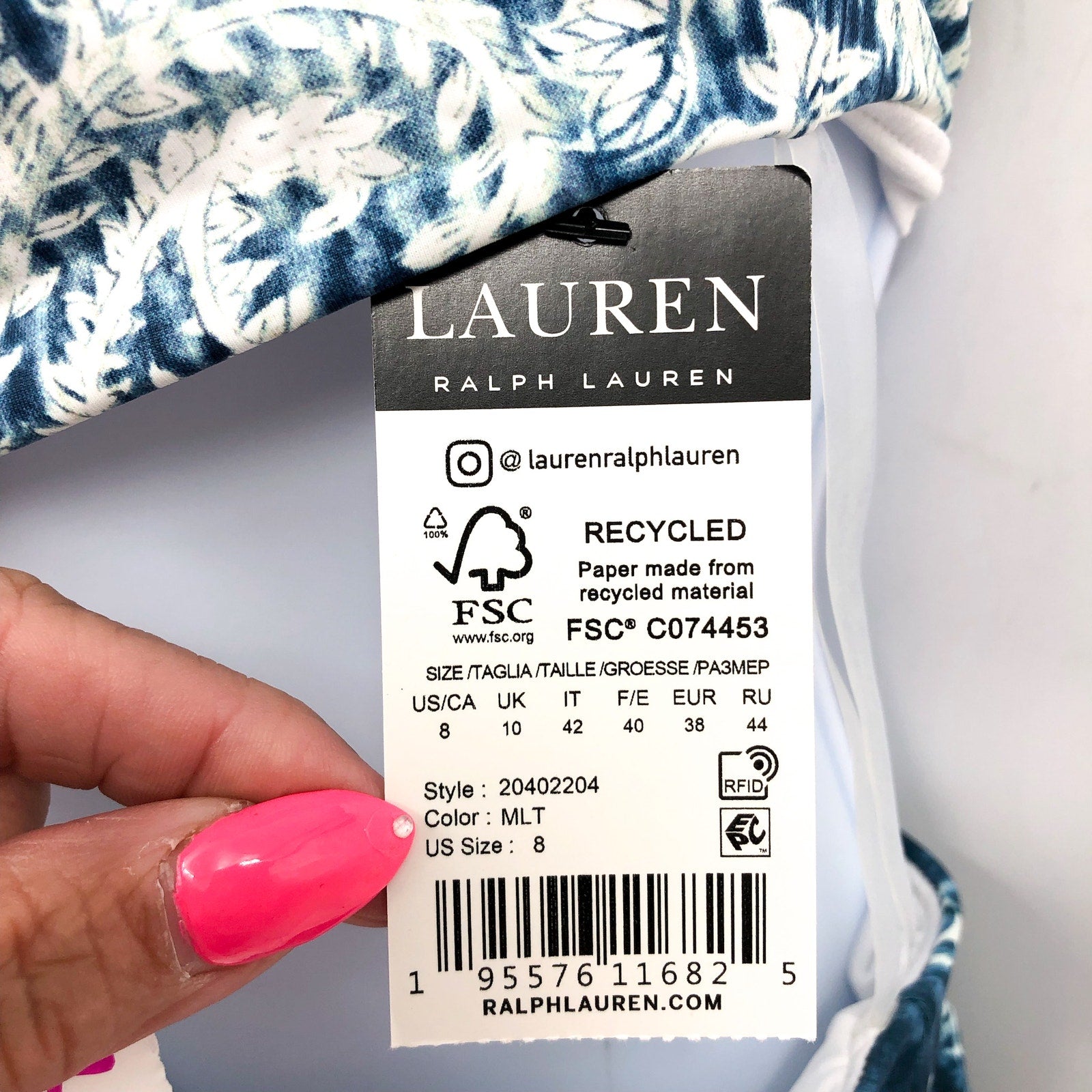 Lauren Ralph Lauren Printmix One Shoulder One Piece Swimsuit Size 8 Blue NWT