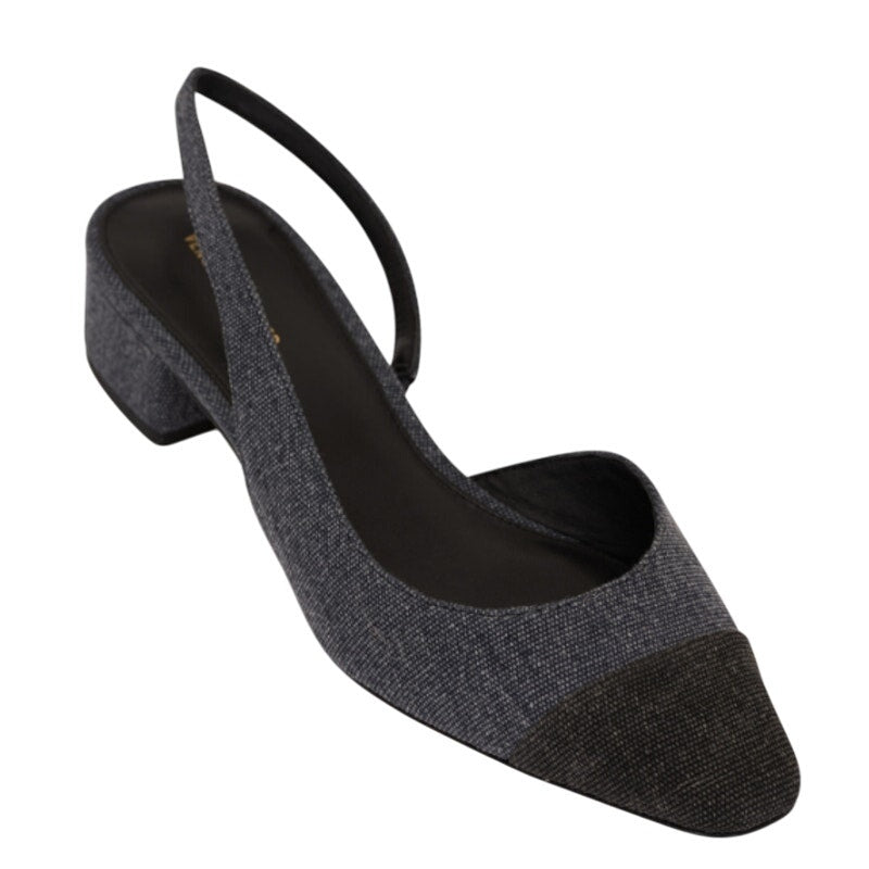 Veronica Beard Womens Cecile Denim Cap Toe Slingback Heel US 8 M Blue Black NWOB