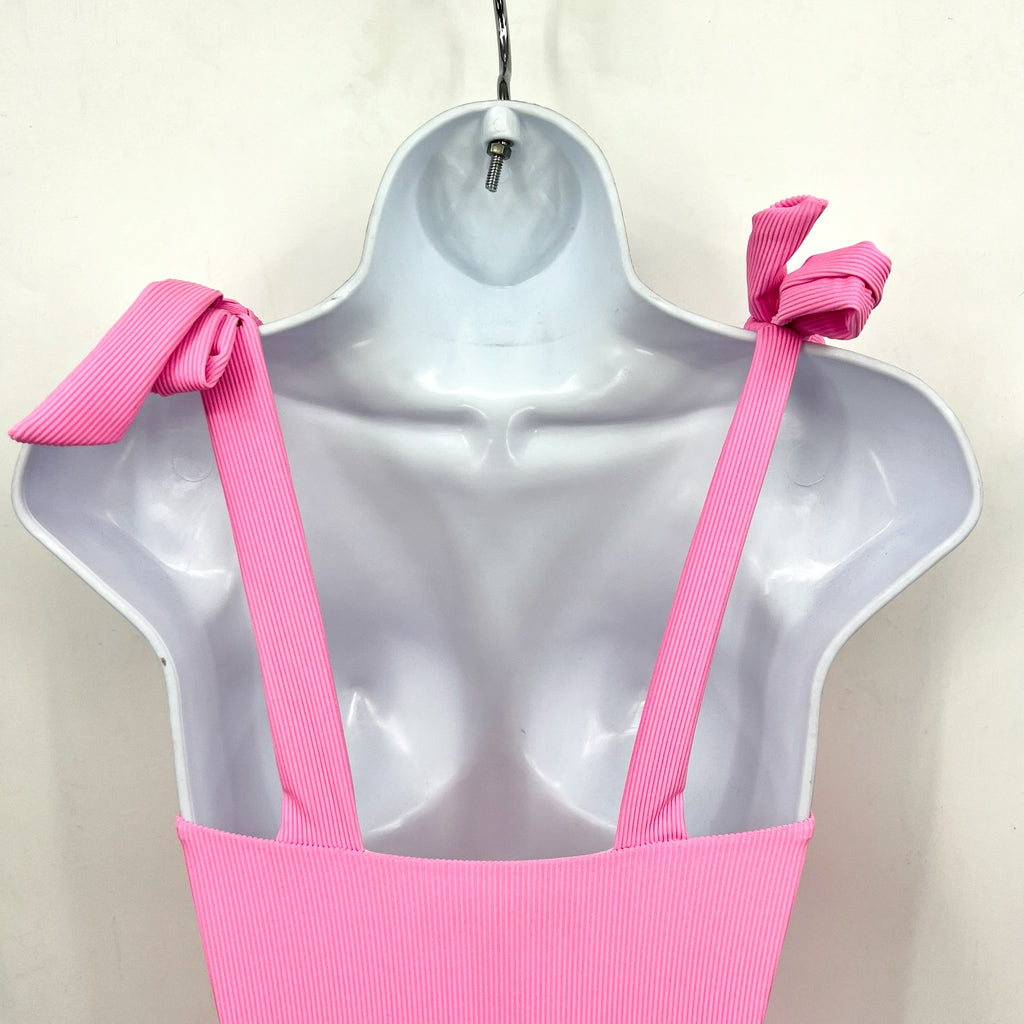 BEACH RIOT Women's Sydney Belted One Piece Swimsuit XS Prism Pink Ribbed NWT
