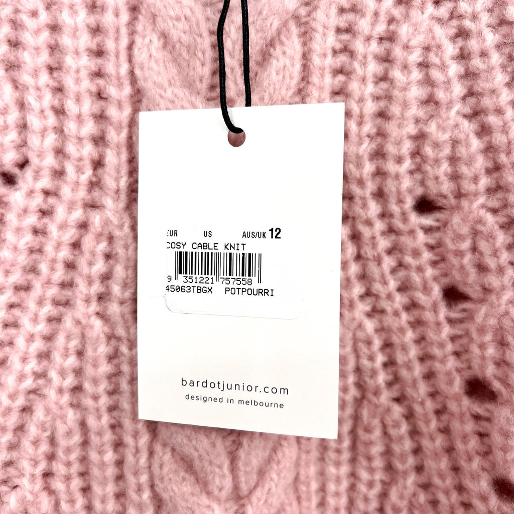 BARDOT Girl's Cozy Cable Knit Crewneck Sweater Size 12 Pink Potpourri NWT