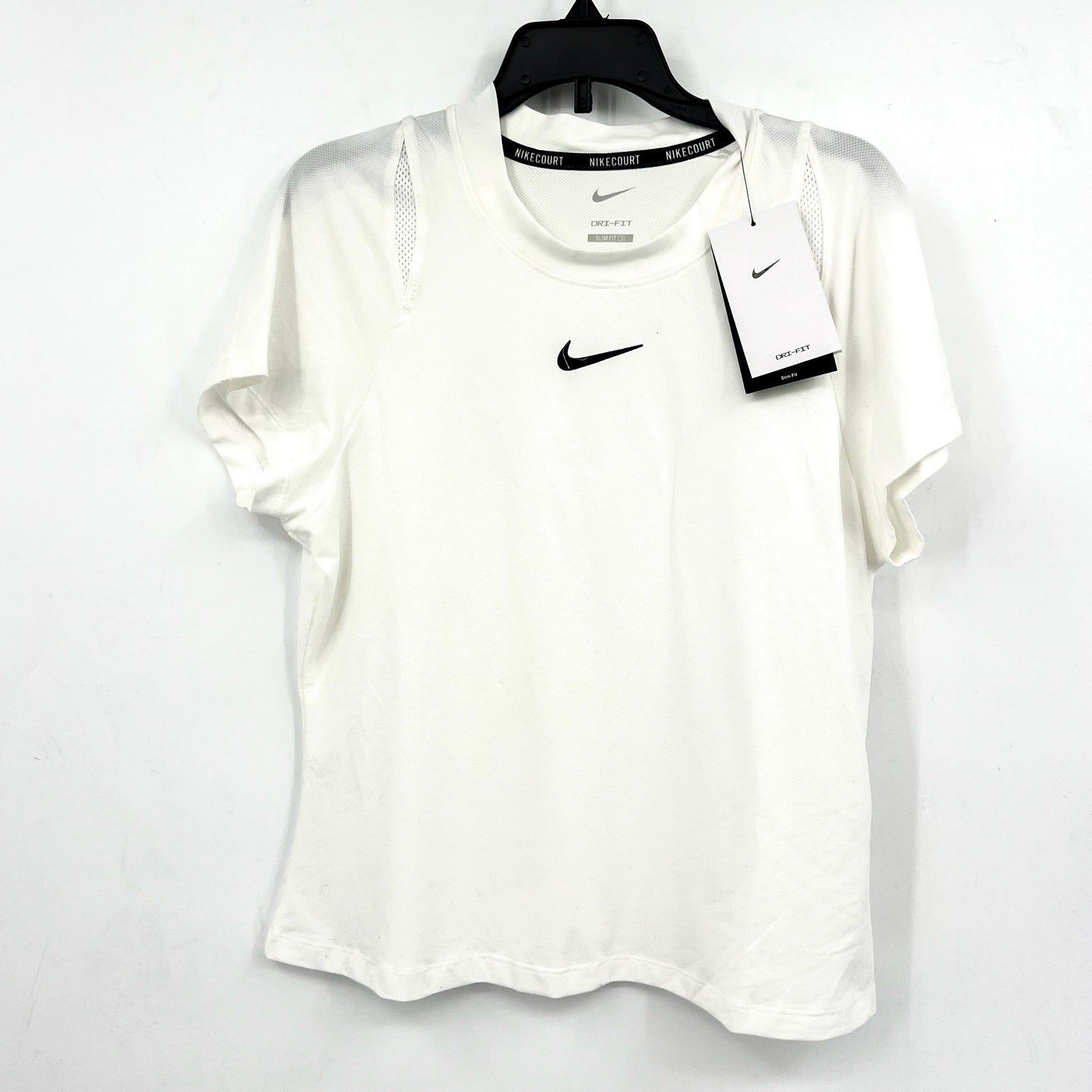 NIKE Women's Court Advantage Tennis T-Shirt Large White Short Sleeve Dri-Fit NWT