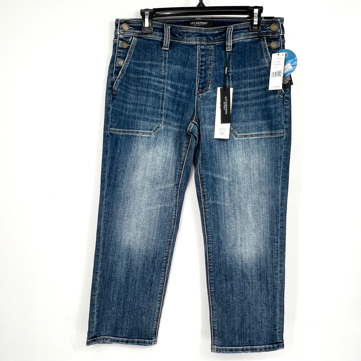 LIVERPOOL Womens Easy Utility Jeans Size 27 US 4 Blue Macbride Side Button NWT