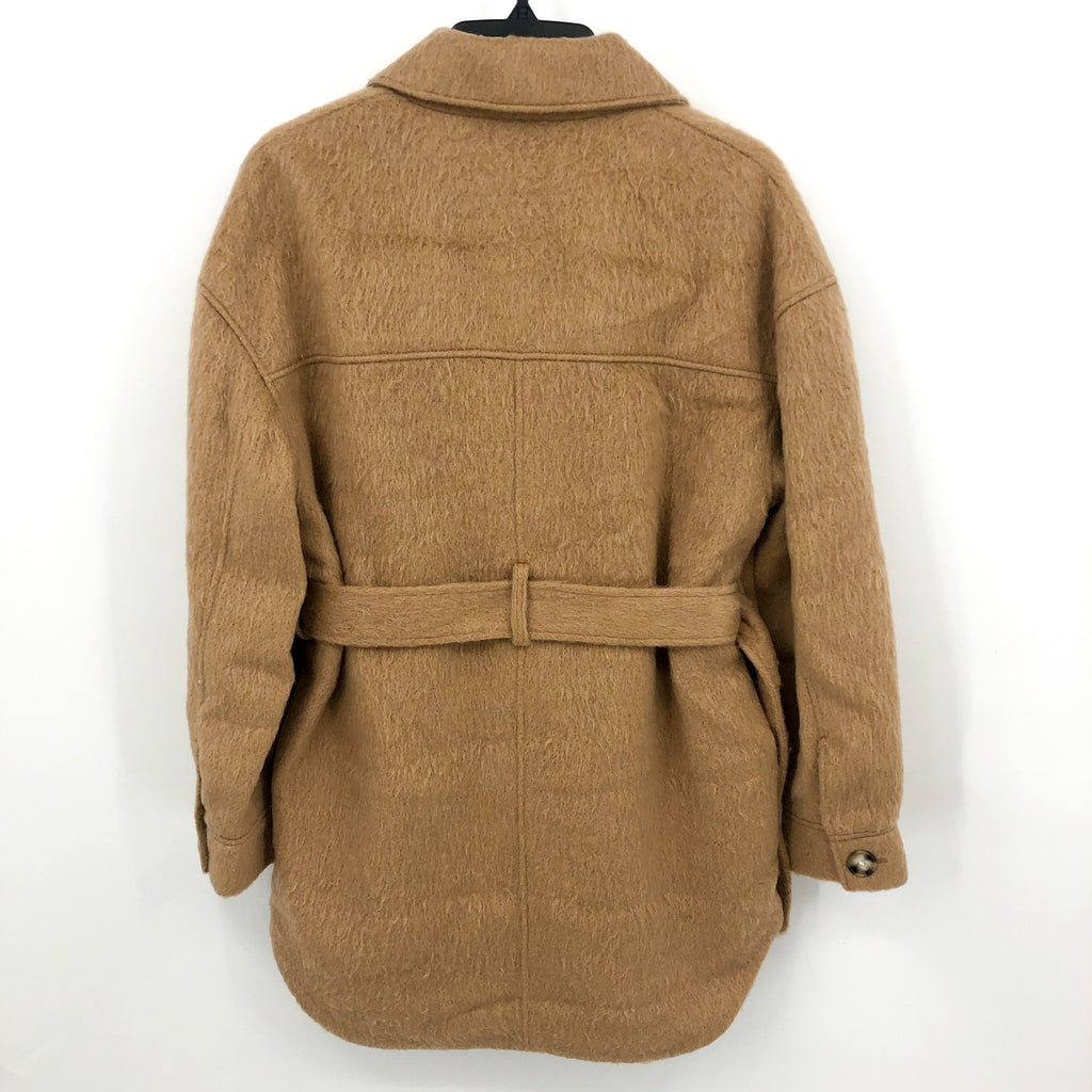 TOPSHOP Women's Brushed Shacket Size 2 Tan Camel Belted Long Sleeve NWT