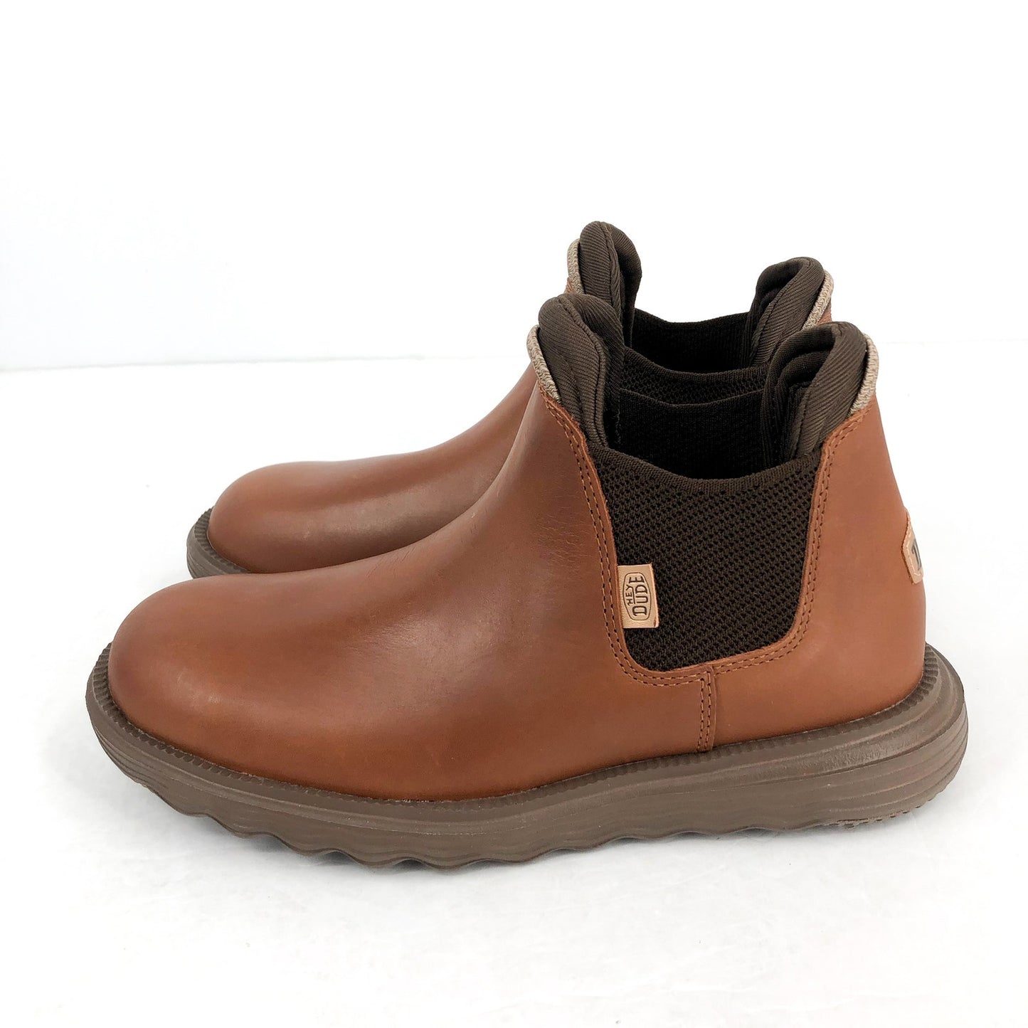 Hey Dude Womens Branson Ankle Bootie US 8 Cognac Leather Water Resistant NIB