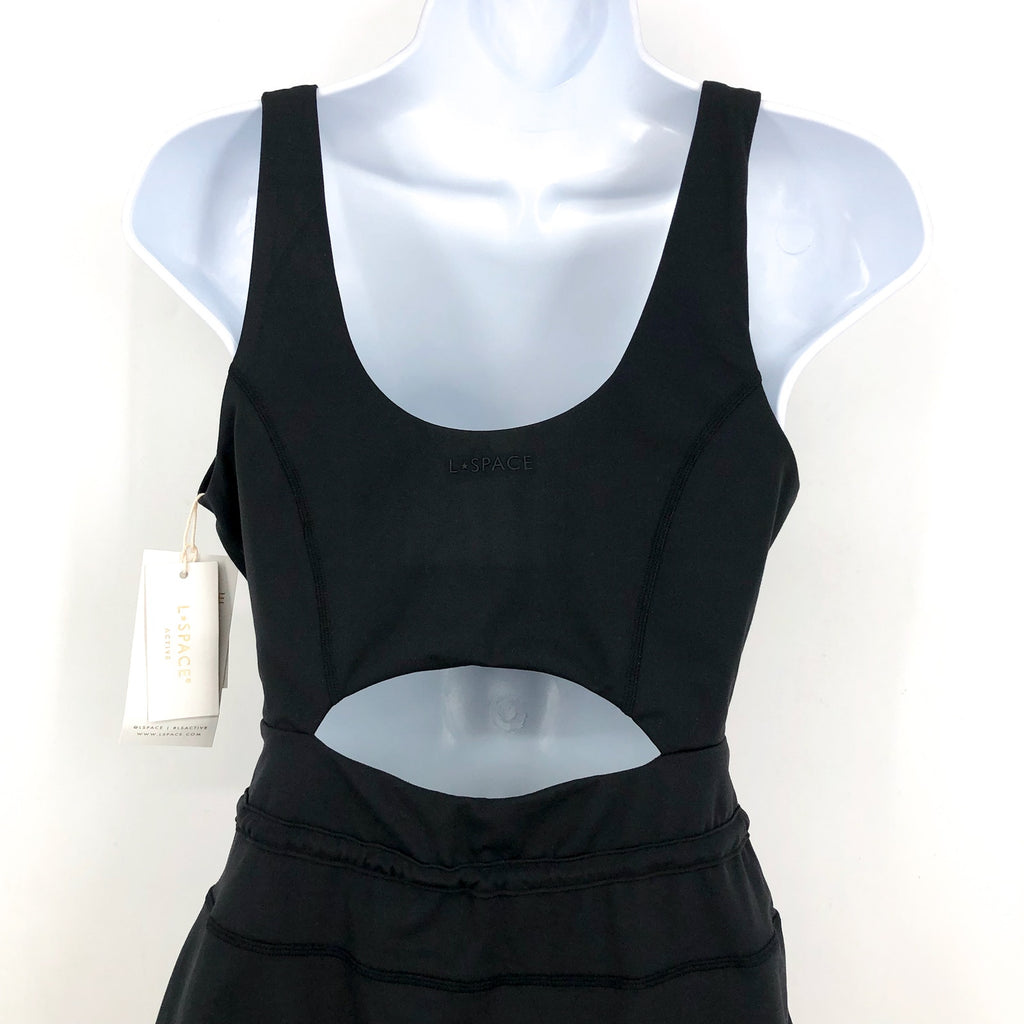 L*SPACE Women's Patterson Athletic Dress Large Black Tank Built in Short  NWT