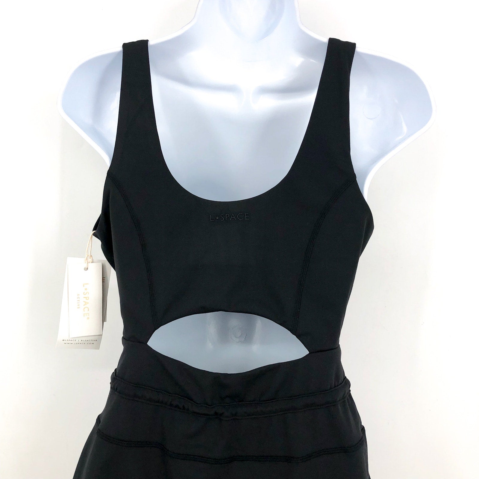 L*SPACE Women's Patterson Athletic Dress Large Black Tank Built in Short  NWT