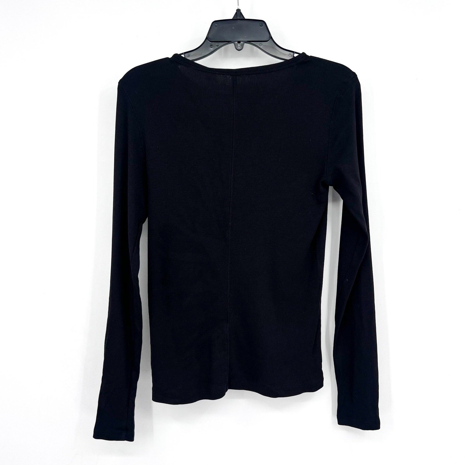 EVERLANE Womens The Luxe Rib Long-Sleeve Crew Tee Medium Black Supima Cotton NWT