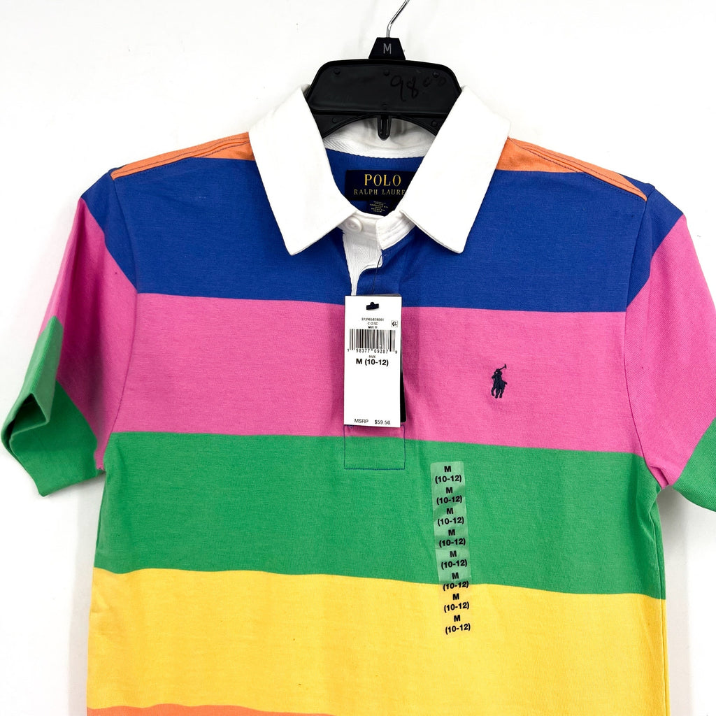 POLO RALPH LAUREN Kids Short-Sleeve Rugby Polo Shirt Medium Striped Cotton NWT