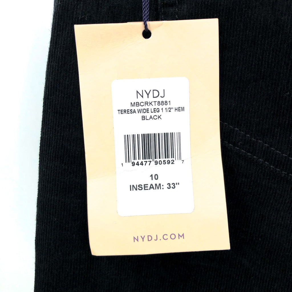 NYDJ Women's Teresa Wide Leg Trouser Pants Size 10 Black Corduroy Stretch NWT