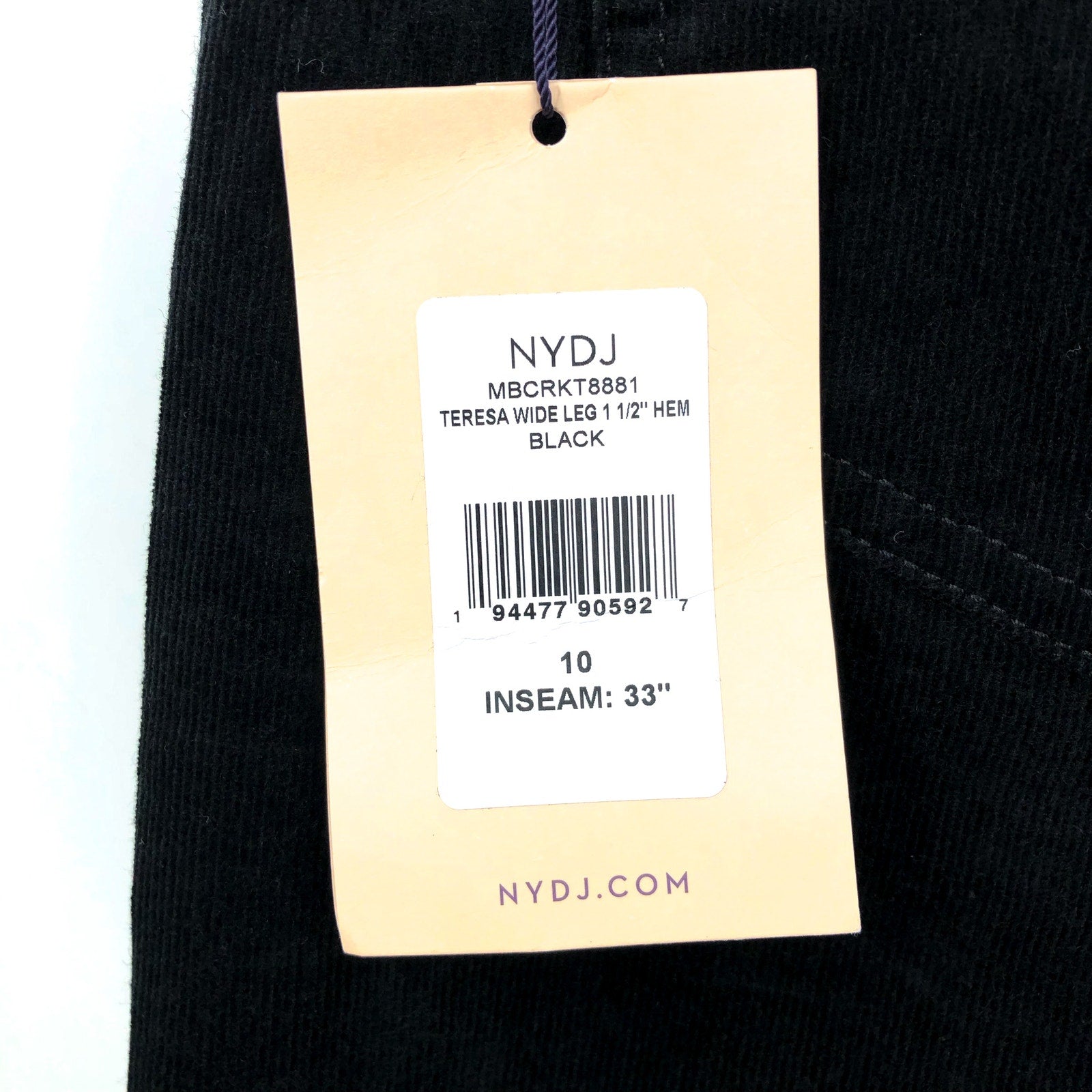 NYDJ Women's Teresa Wide Leg Trouser Pants Size 10 Black Corduroy Stretch NWT