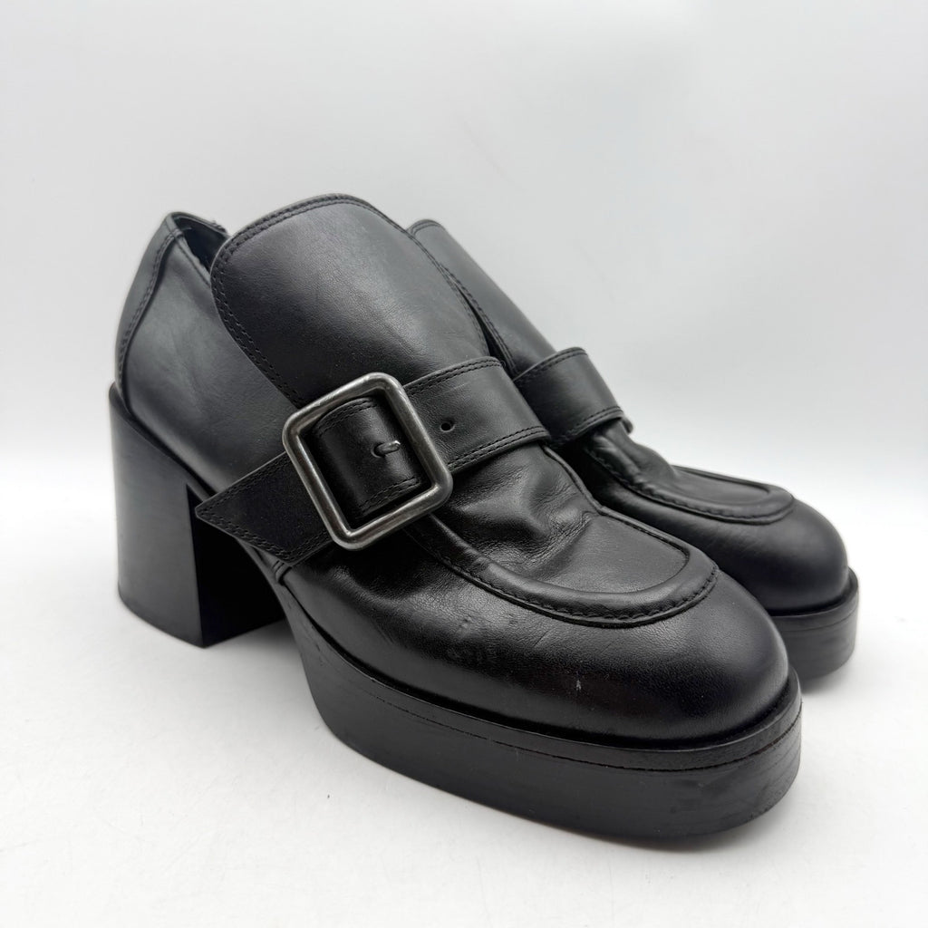 RE/DONE Womens Big Buckle Pumps EU 40 US 10 Black Leather Loafers EUC