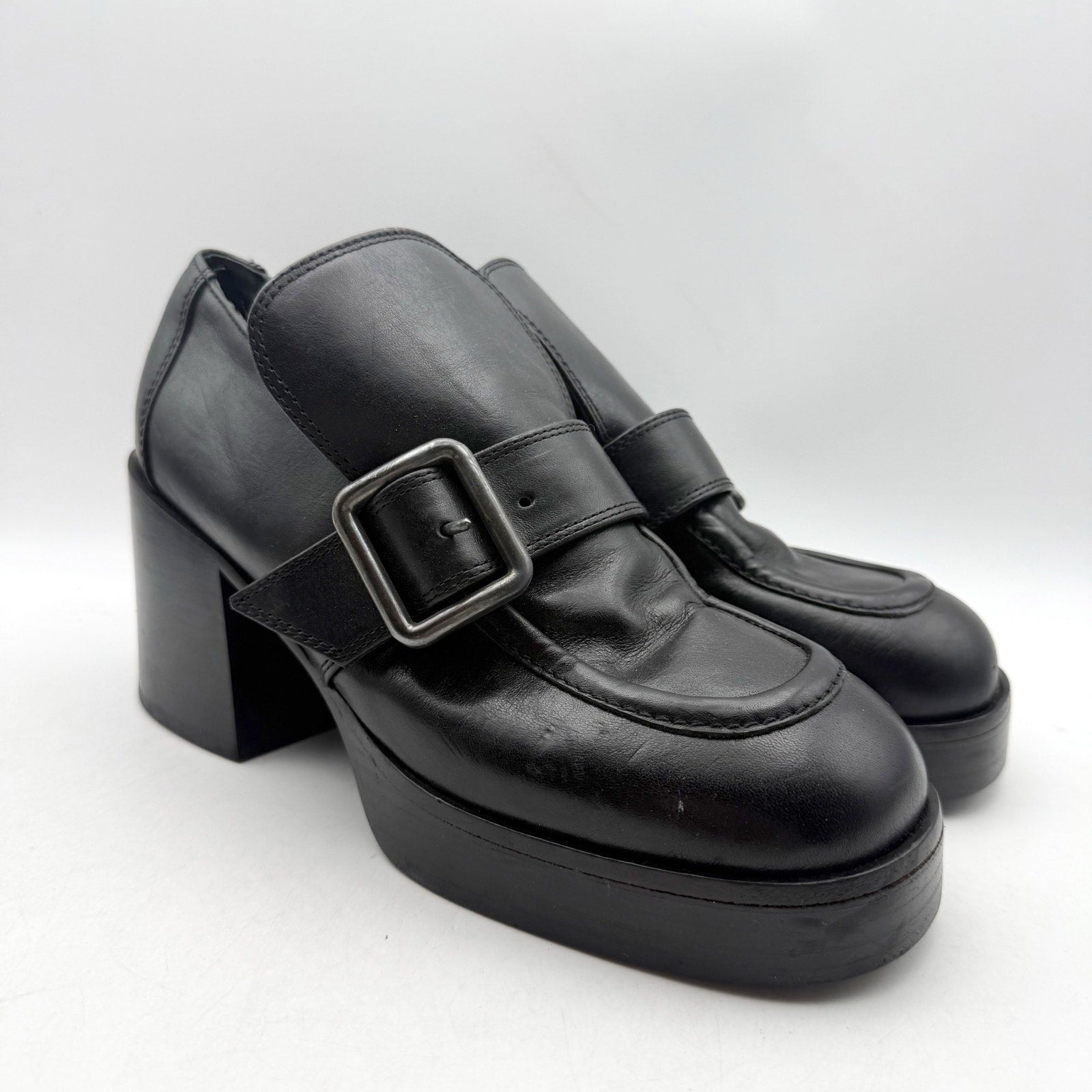 RE/DONE Womens Big Buckle Pumps EU 40 US 10 Black Leather Loafers EUC