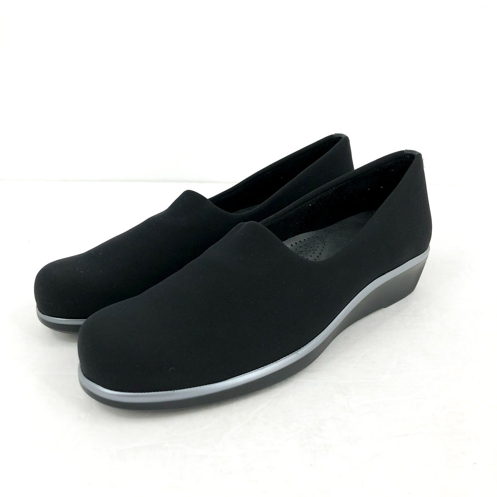 SAS Womens Bliss Wedge Slip On Shoes Size 9.5 SLIM Black Fabric Comfort NIB