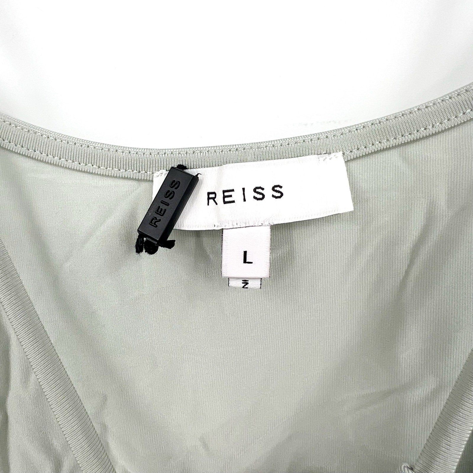 REISS Womens Cierra Strappy Off-Shoulder Short Sleeve Top Large Light Green NWOT