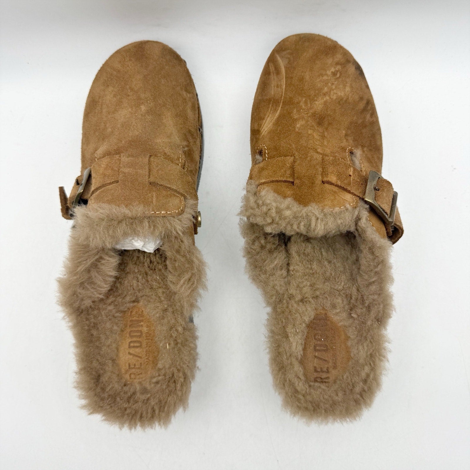 RE/DONE Womens 70s Studded Clogs EU 40 US 10 Cognac Brown Suede Shearling NWOB
