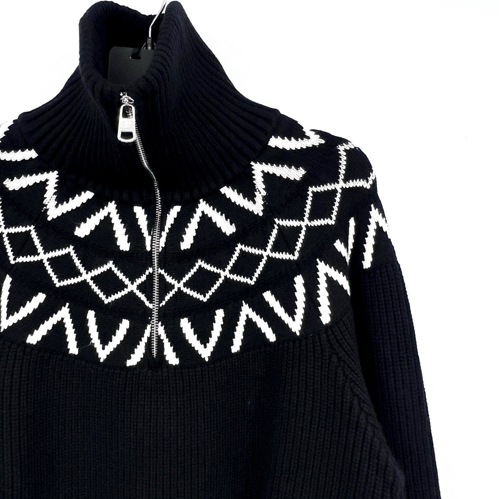 VARLEY Sigrid Fairisle Half-Zip Knit Sweater Medium Black Long Sleeve NWT