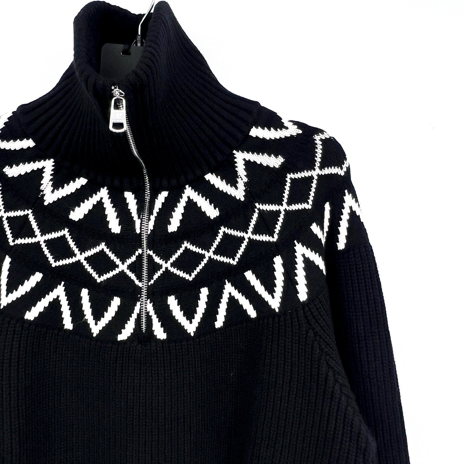 VARLEY Sigrid Fairisle Half-Zip Knit Sweater Medium Black Long Sleeve NWT