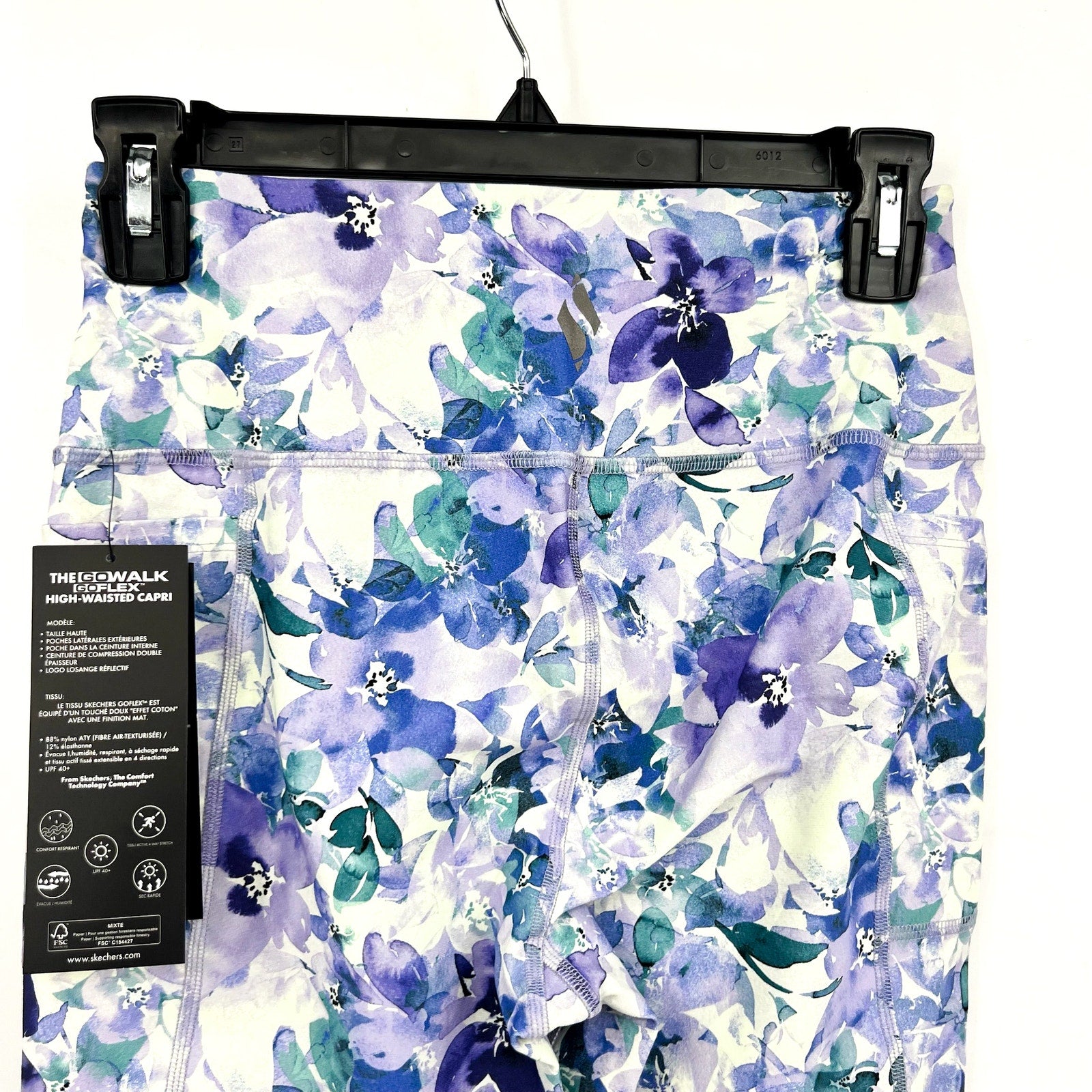 SKECHERS Gowalk Capri Leggings Small  Blue Seascape Floral High Waisted NWT