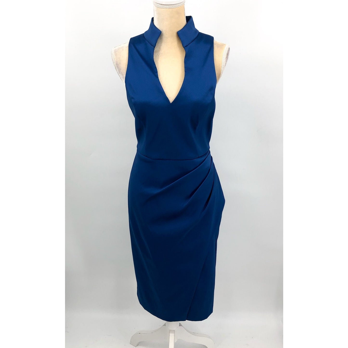 AIDAN MATTOX Mikado Midi Dress Size 10 Blue Satin Sleeveless Cocktail Party NWT